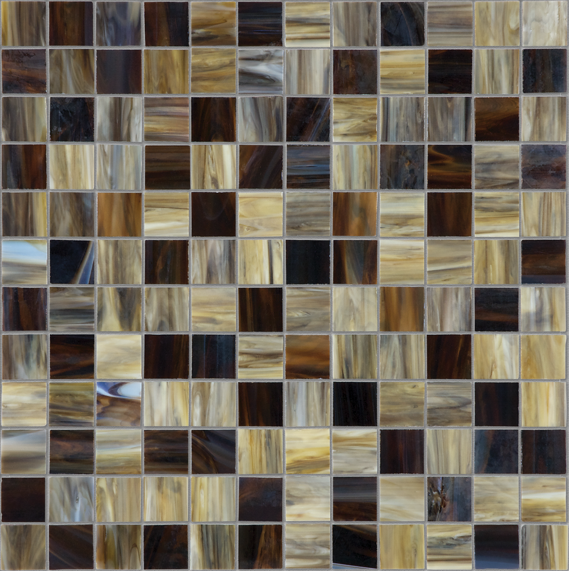 paradiso straight stack 1x1-inch pattern fused glass mosaic from baroque anatolia collection distributed by surface group international glossy finish rounded edge mesh shape