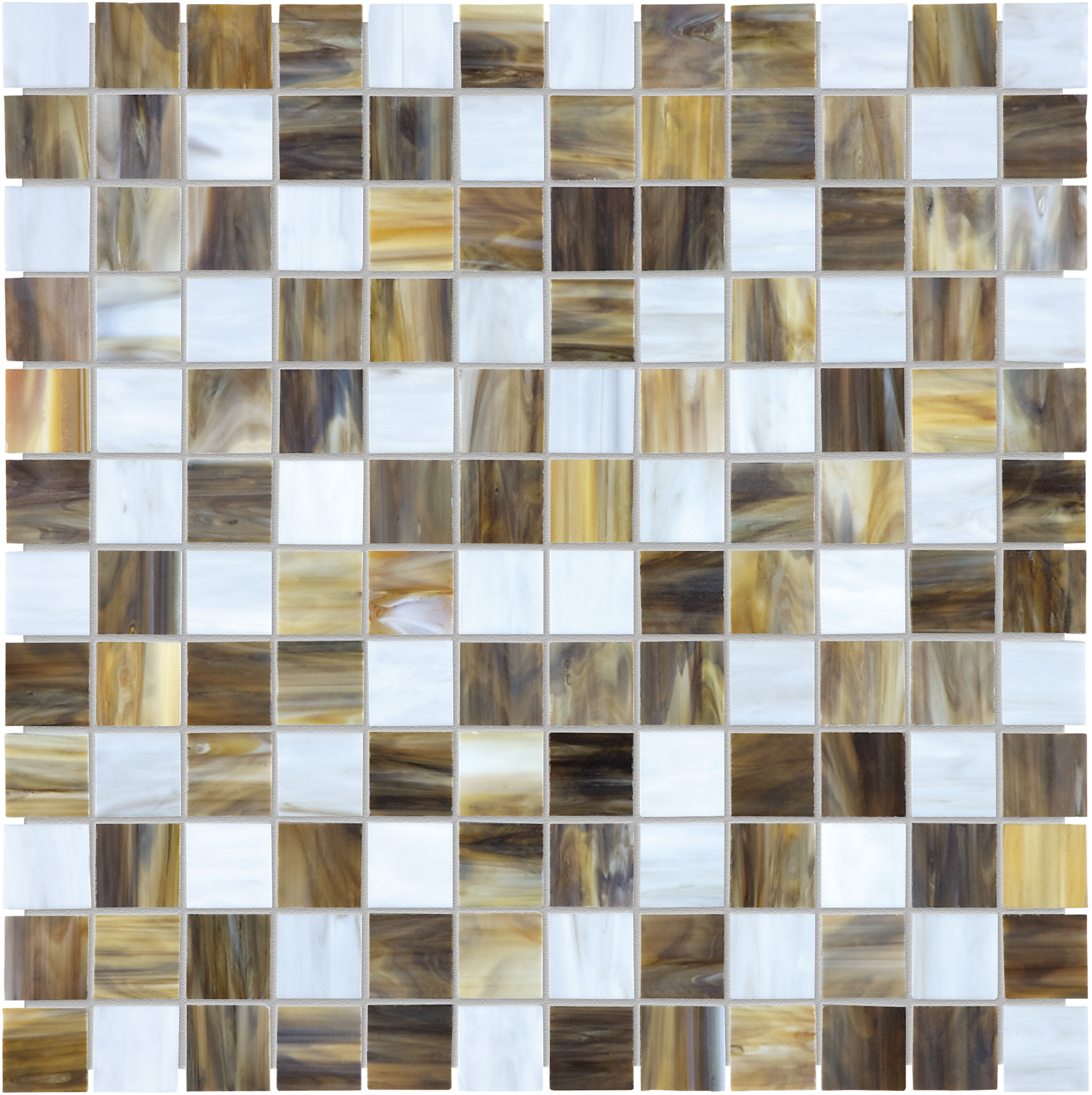 peperino straight stack 1x1-inch pattern fused glass mosaic from baroque anatolia collection distributed by surface group international glossy finish rounded edge mesh shape