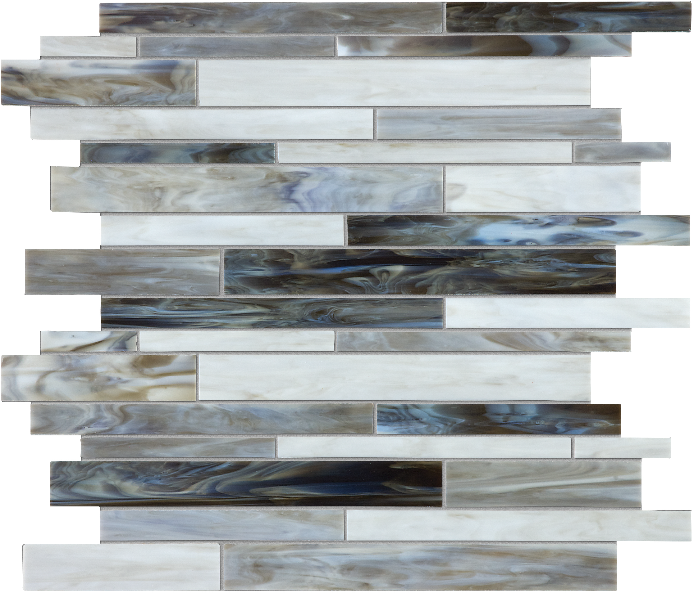 alabastro random strip pattern fused glass mosaic from baroque anatolia collection distributed by surface group international glossy finish rounded edge mesh shape