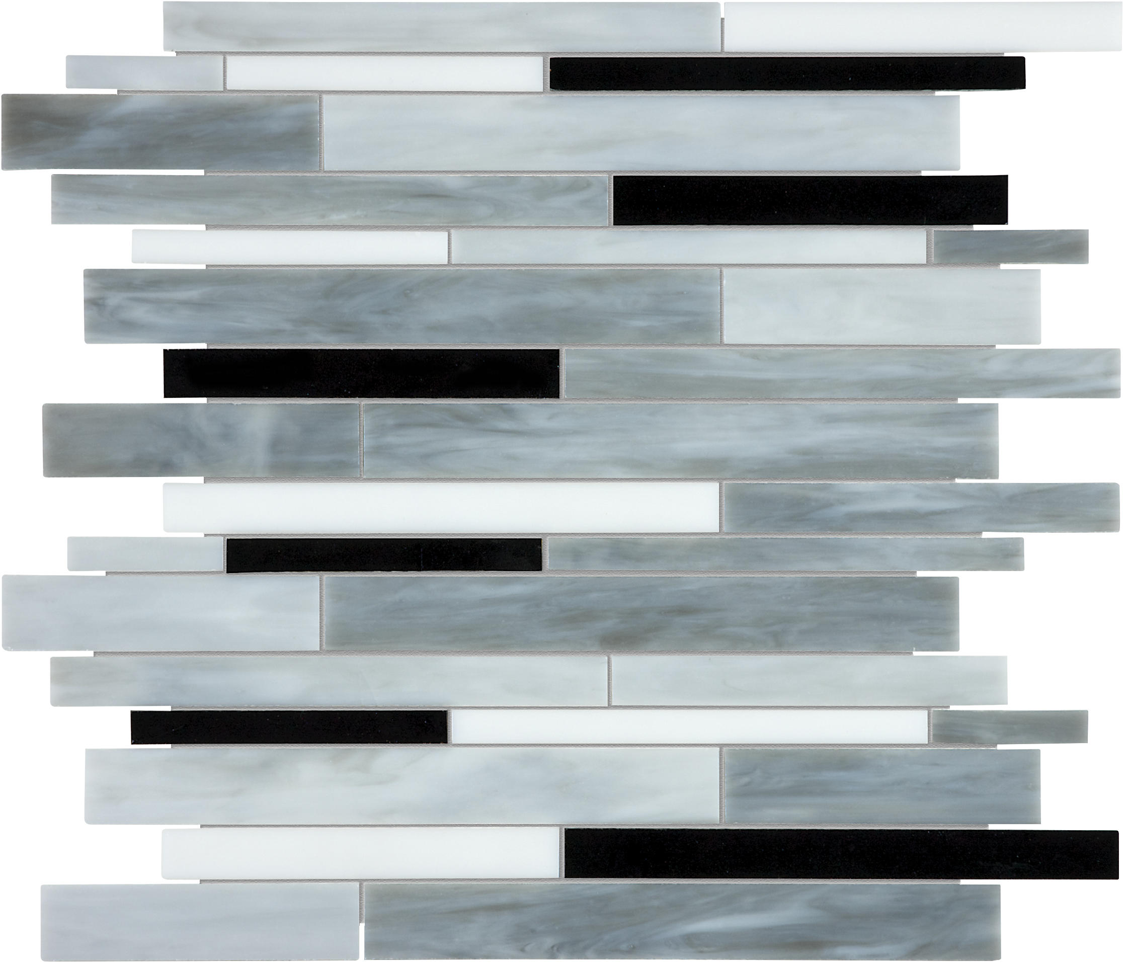 random strip pattern fused glass mosaic from baroque anatolia collection distributed by surface group international glossy finish rounded edge mesh shape