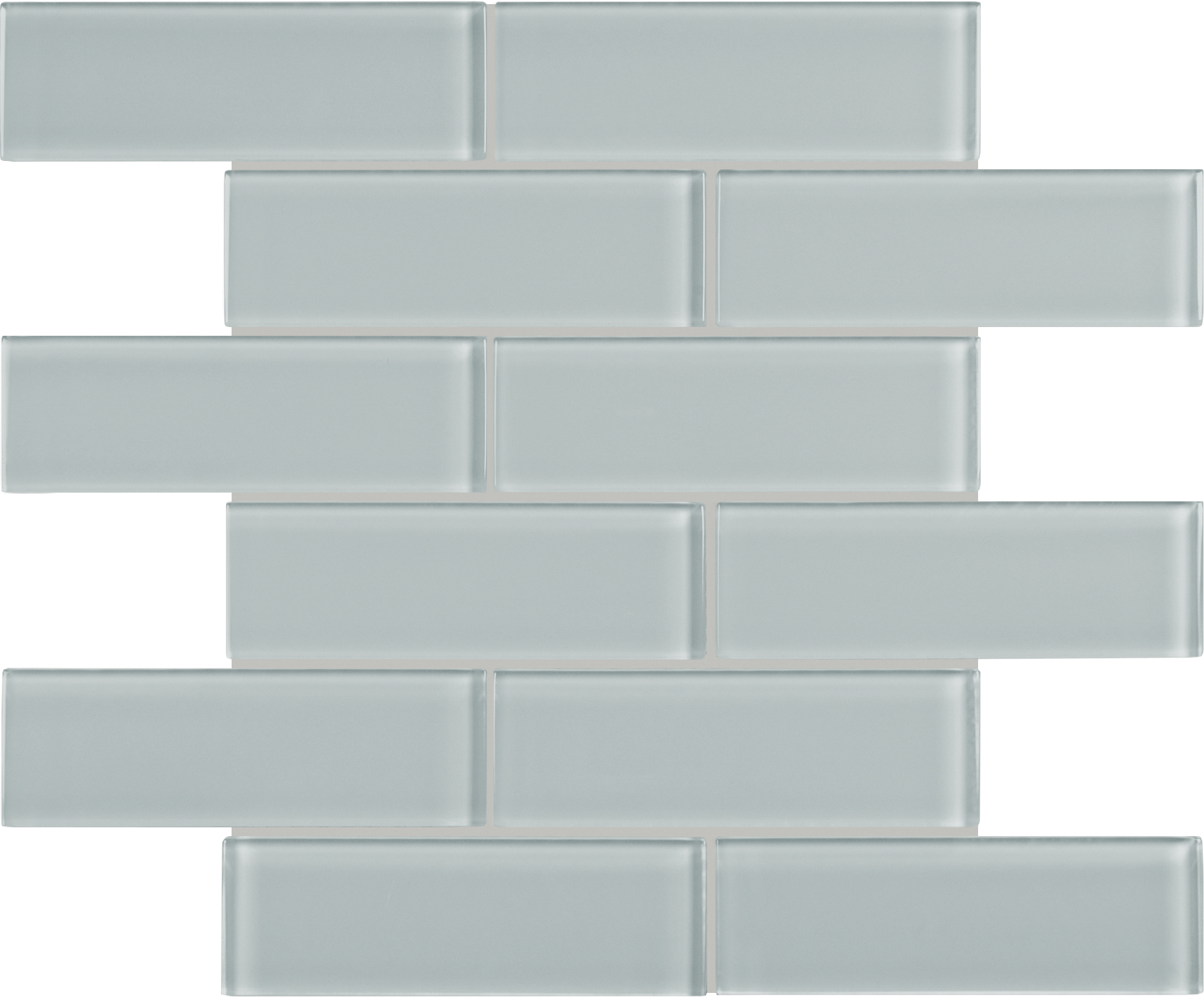 cloud brick offset 2x6-inch pattern fused glass mosaic from element anatolia collection distributed by surface group international glossy finish rounded edge mesh shape