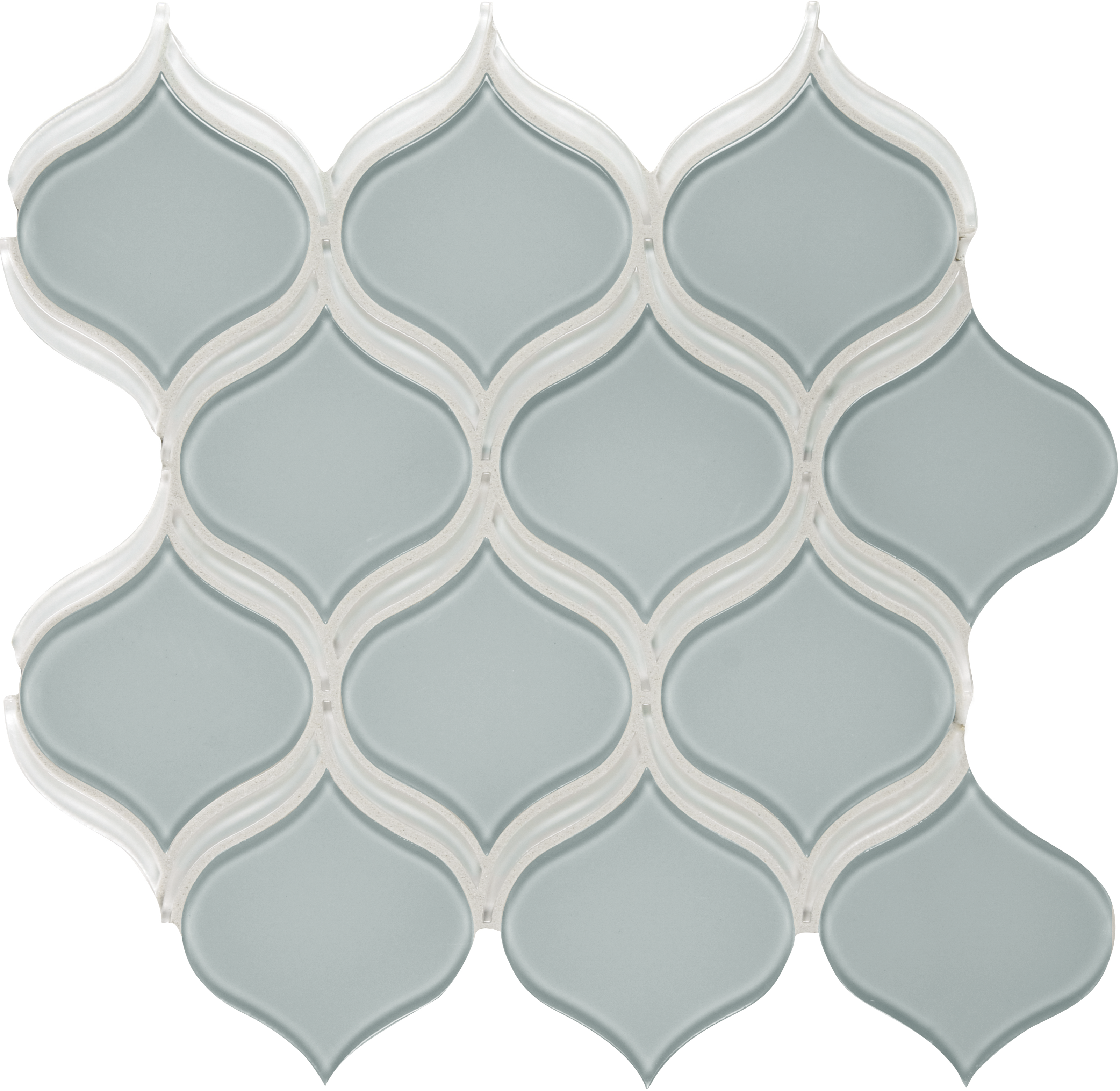 cloud arabesque pattern fused glass mosaic from element anatolia collection distributed by surface group international glossy finish rounded edge mesh shape