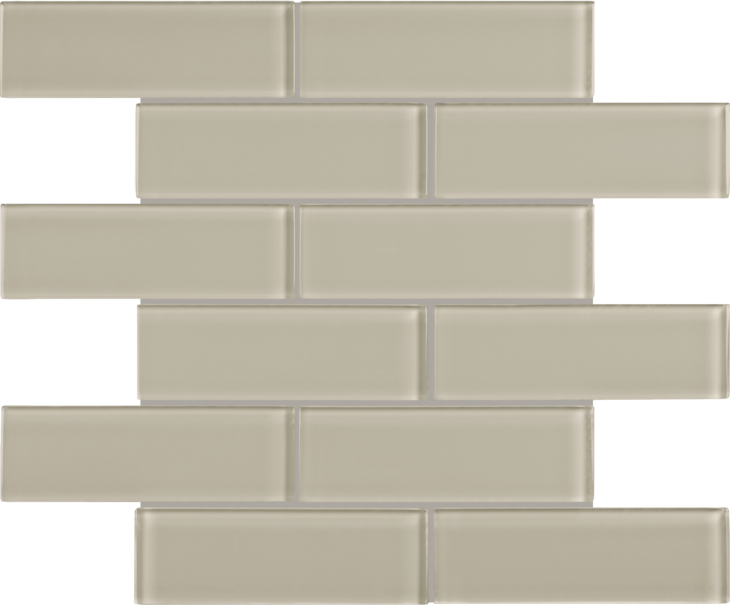 earth brick offset 2x6-inch pattern fused glass mosaic from element anatolia collection distributed by surface group international glossy finish rounded edge mesh shape