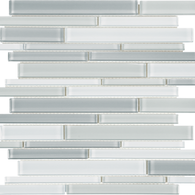 shades of grey random strip pattern fused glass mosaic glass blend from element anatolia collection distributed by surface group international glossy finish rounded edge mesh shape