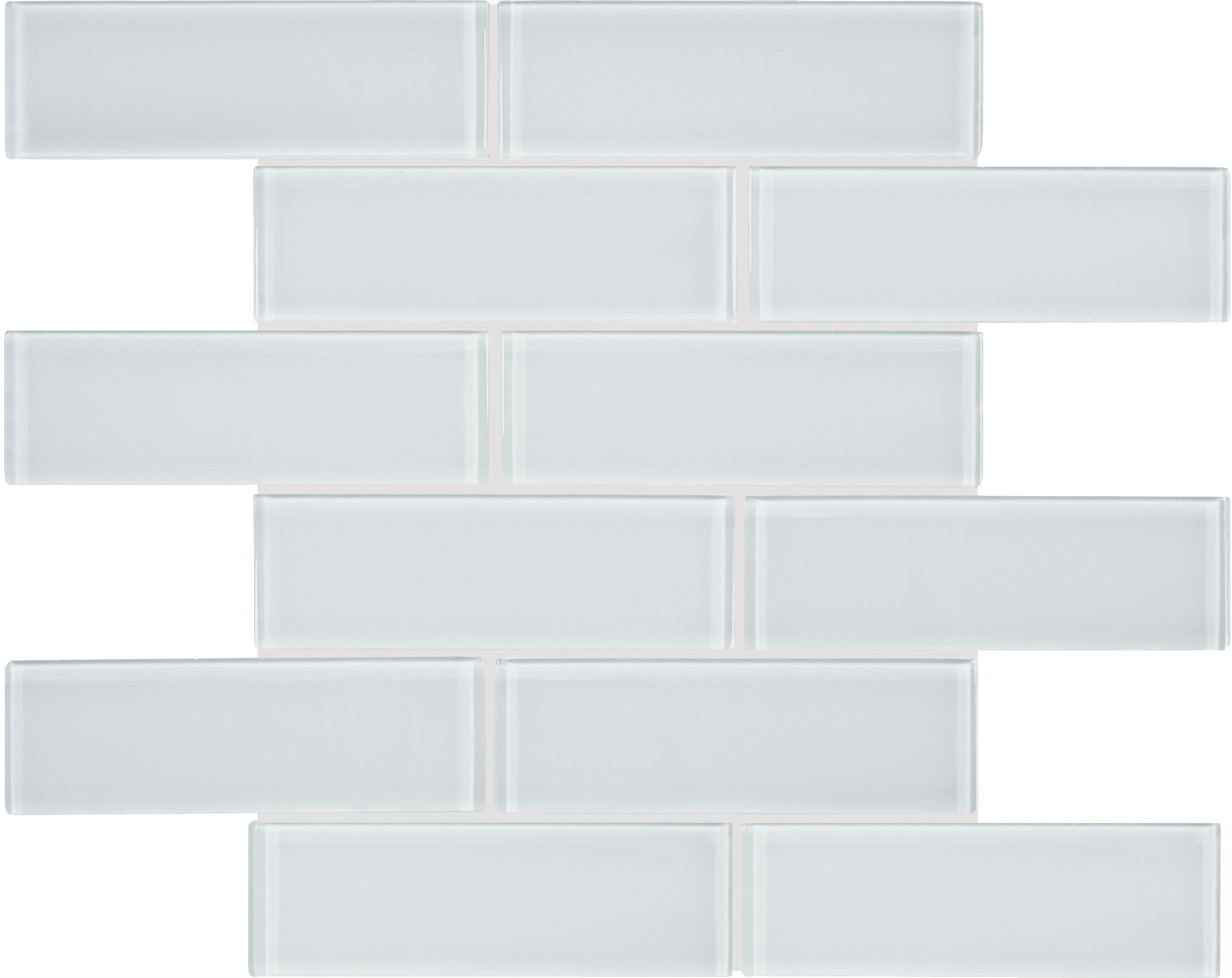 ice brick offset 2x6-inch pattern fused glass mosaic from element anatolia collection distributed by surface group international glossy finish rounded edge mesh shape