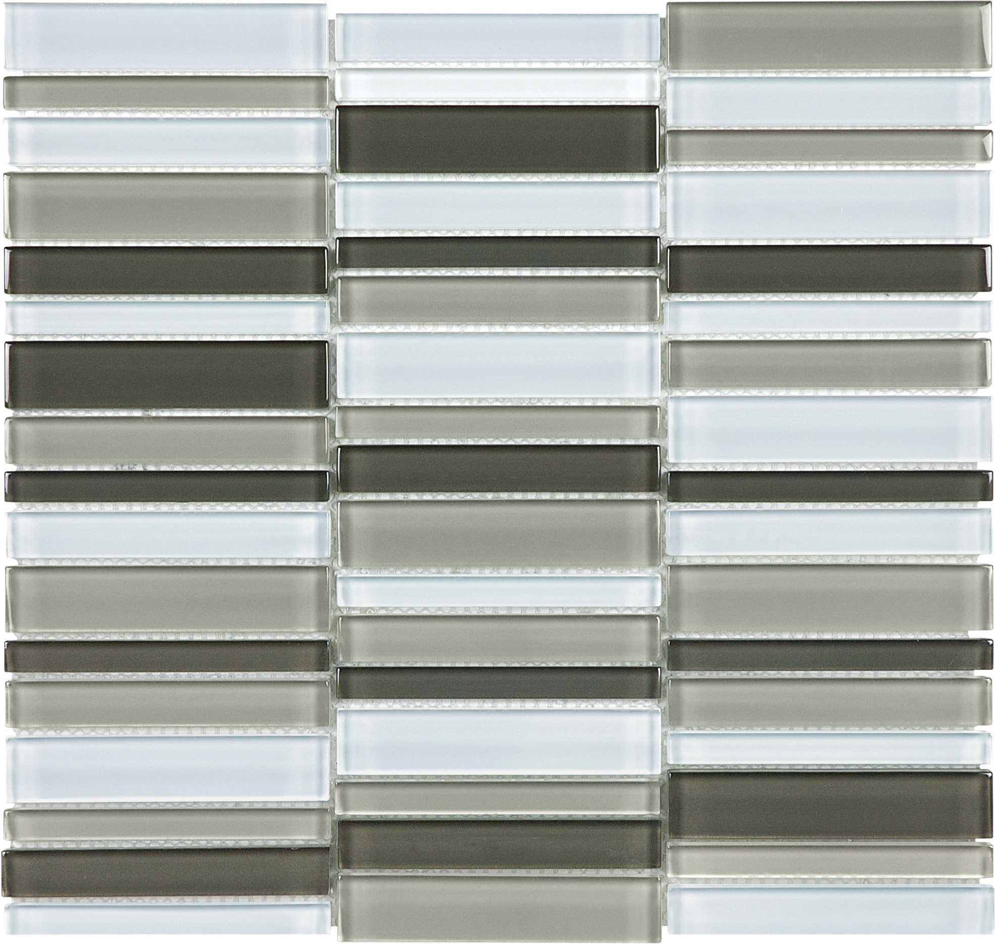mineral straight stack pattern fused glass mosaic glass blend from element anatolia collection distributed by surface group international glossy finish rounded edge mesh shape