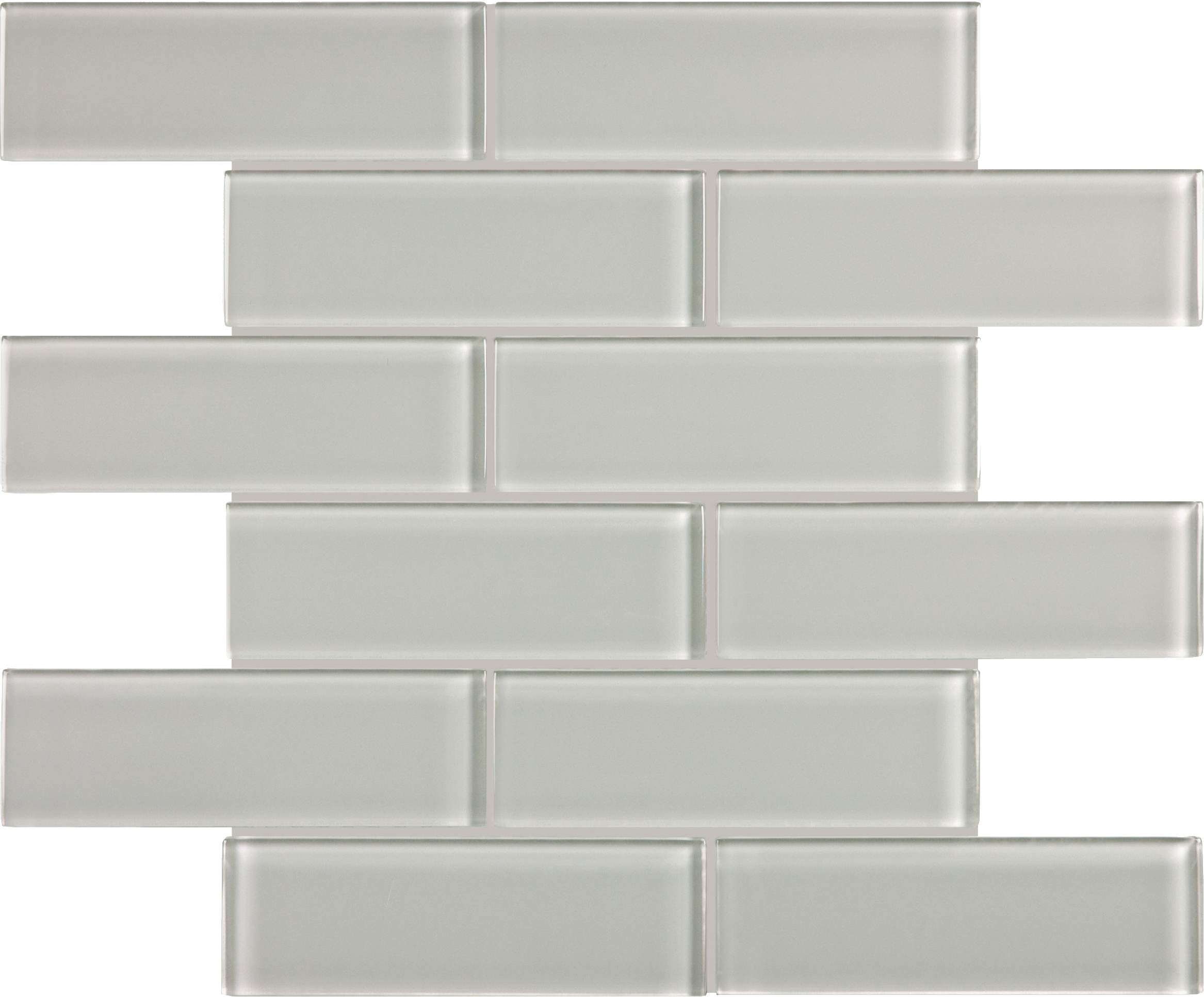 mist brick offset 2x6-inch pattern fused glass mosaic from element anatolia collection distributed by surface group international glossy finish rounded edge mesh shape