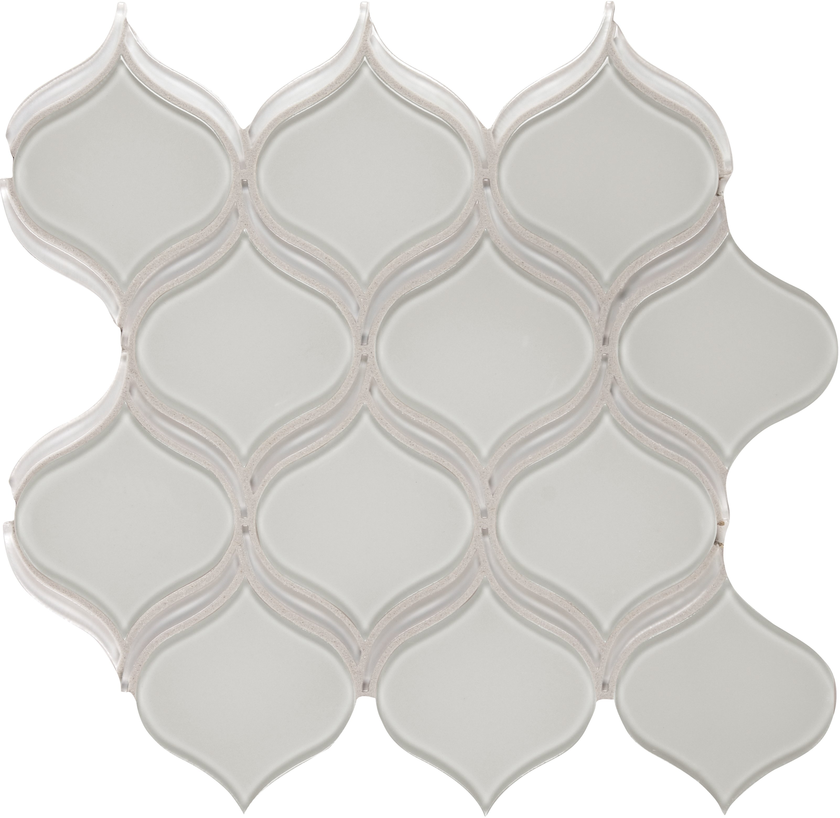 mist arabesque pattern fused glass mosaic from element anatolia collection distributed by surface group international glossy finish rounded edge mesh shape