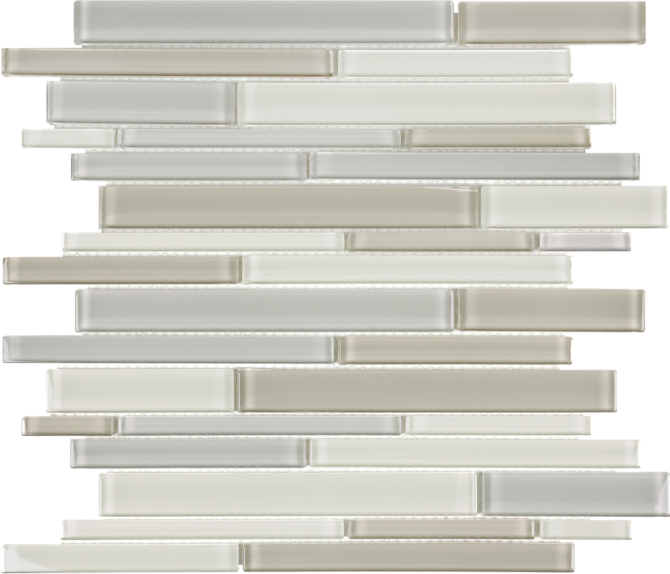 natural random strip pattern fused glass mosaic glass blend from element anatolia collection distributed by surface group international glossy finish rounded edge mesh shape