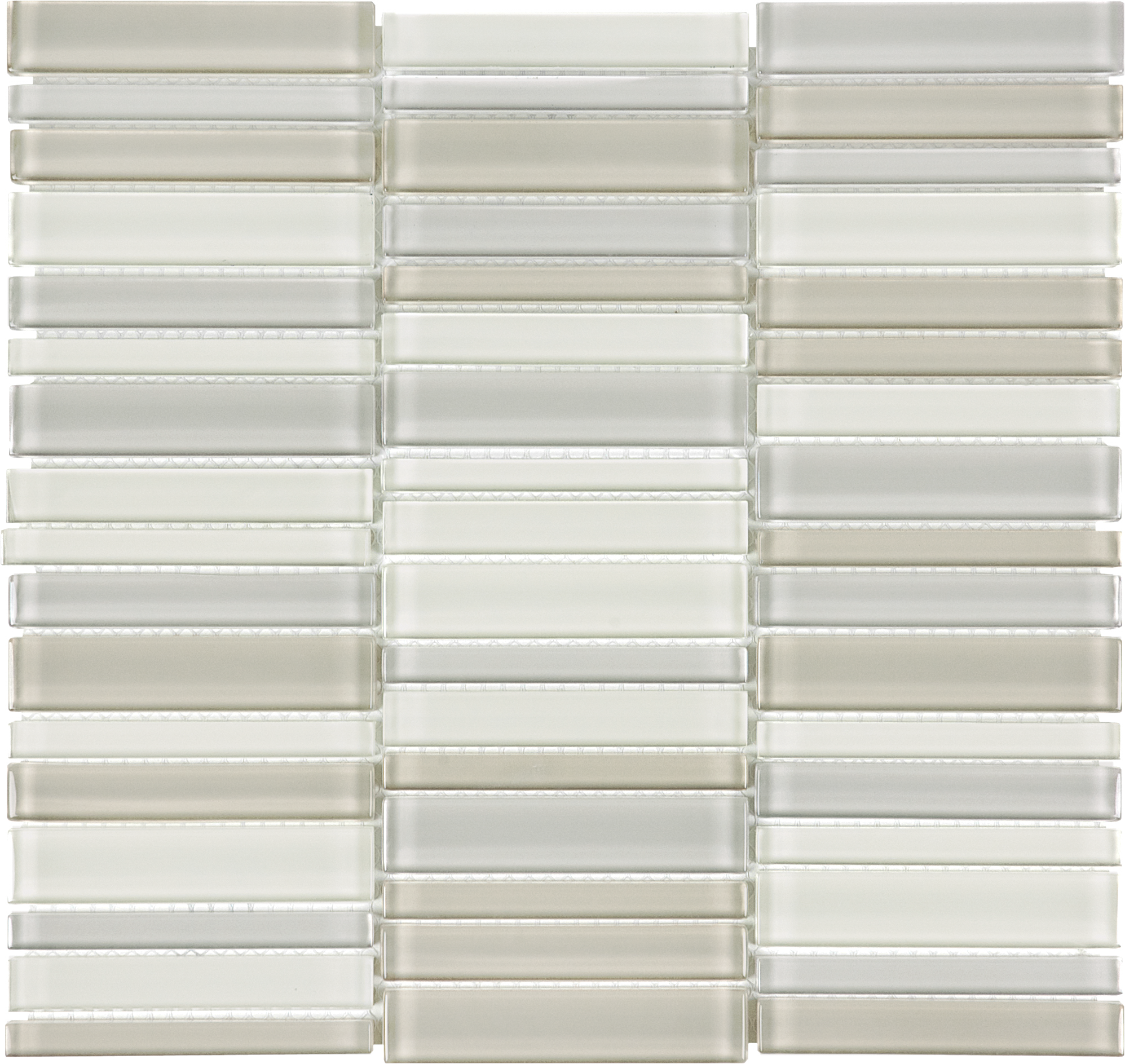 natural straight stack pattern fused glass mosaic glass blend from element anatolia collection distributed by surface group international glossy finish rounded edge mesh shape