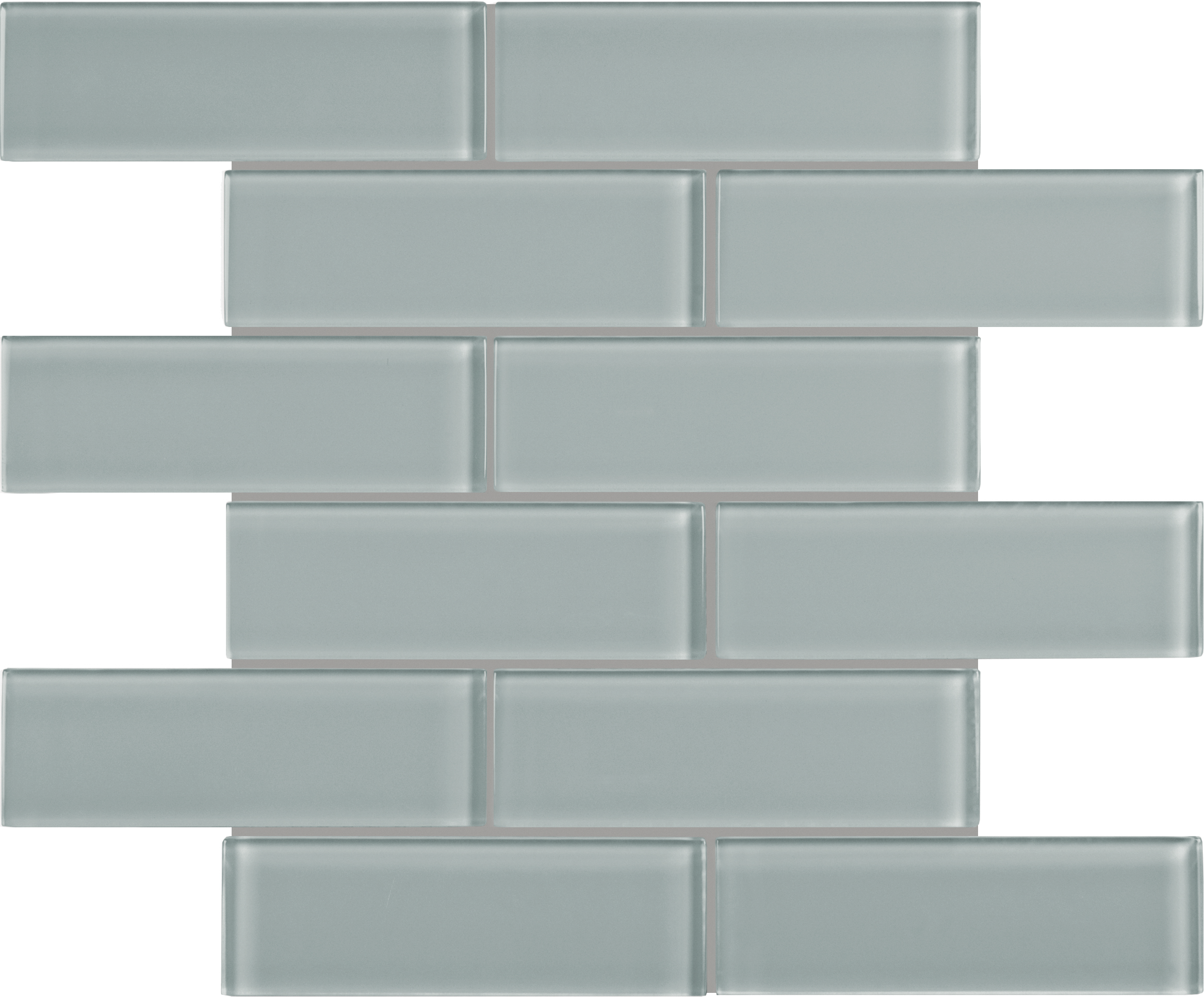 shadow brick offset 2x6-inch pattern fused glass mosaic from element anatolia collection distributed by surface group international glossy finish rounded edge mesh shape