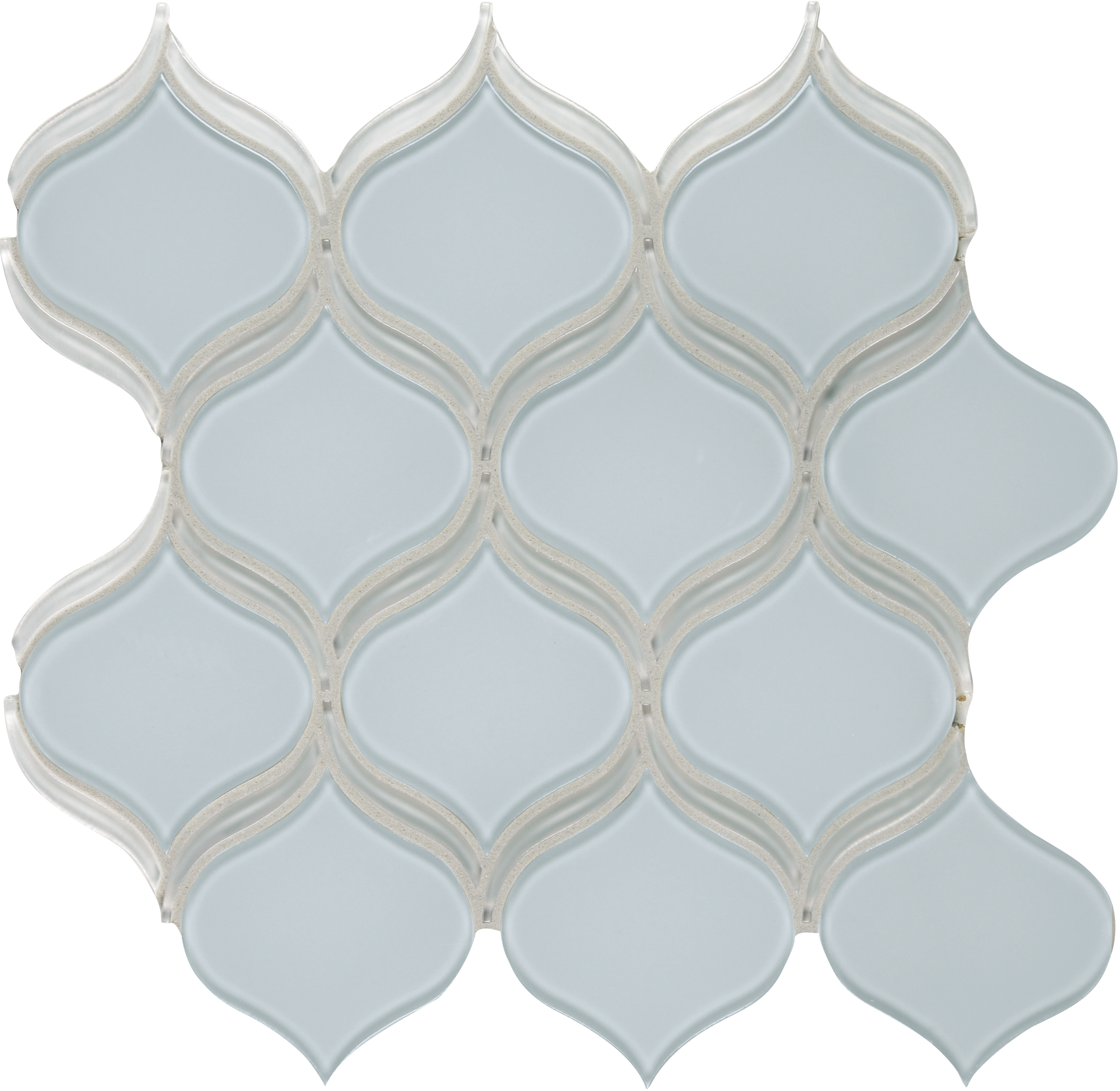skylight arabesque pattern fused glass mosaic from element anatolia collection distributed by surface group international glossy finish rounded edge mesh shape