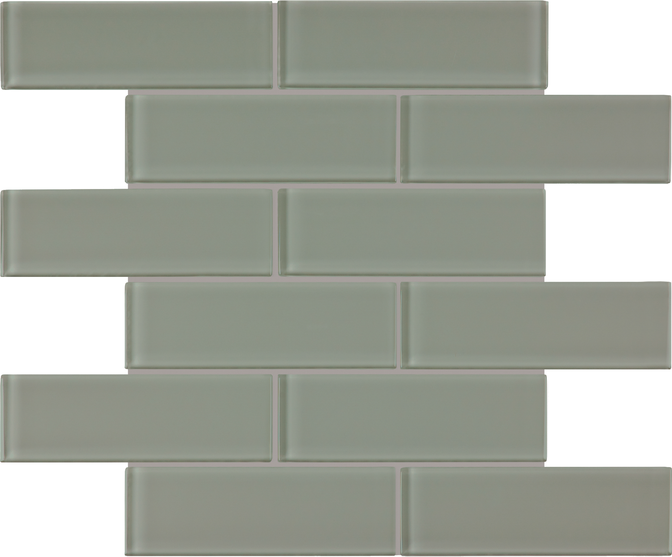 smoke brick offset 2x6-inch pattern fused glass mosaic from element anatolia collection distributed by surface group international glossy finish rounded edge mesh shape