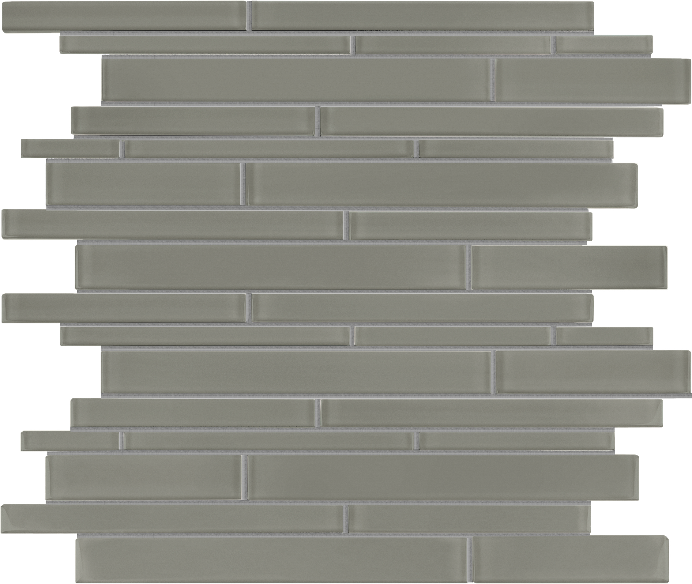 smoke random strip pattern fused glass mosaic from element anatolia collection distributed by surface group international glossy finish rounded edge mesh shape