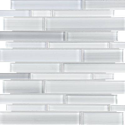ice random strip pattern fused glass mosaic from fusion anatolia collection distributed by surface group international glossy finish rounded edge mesh shape
