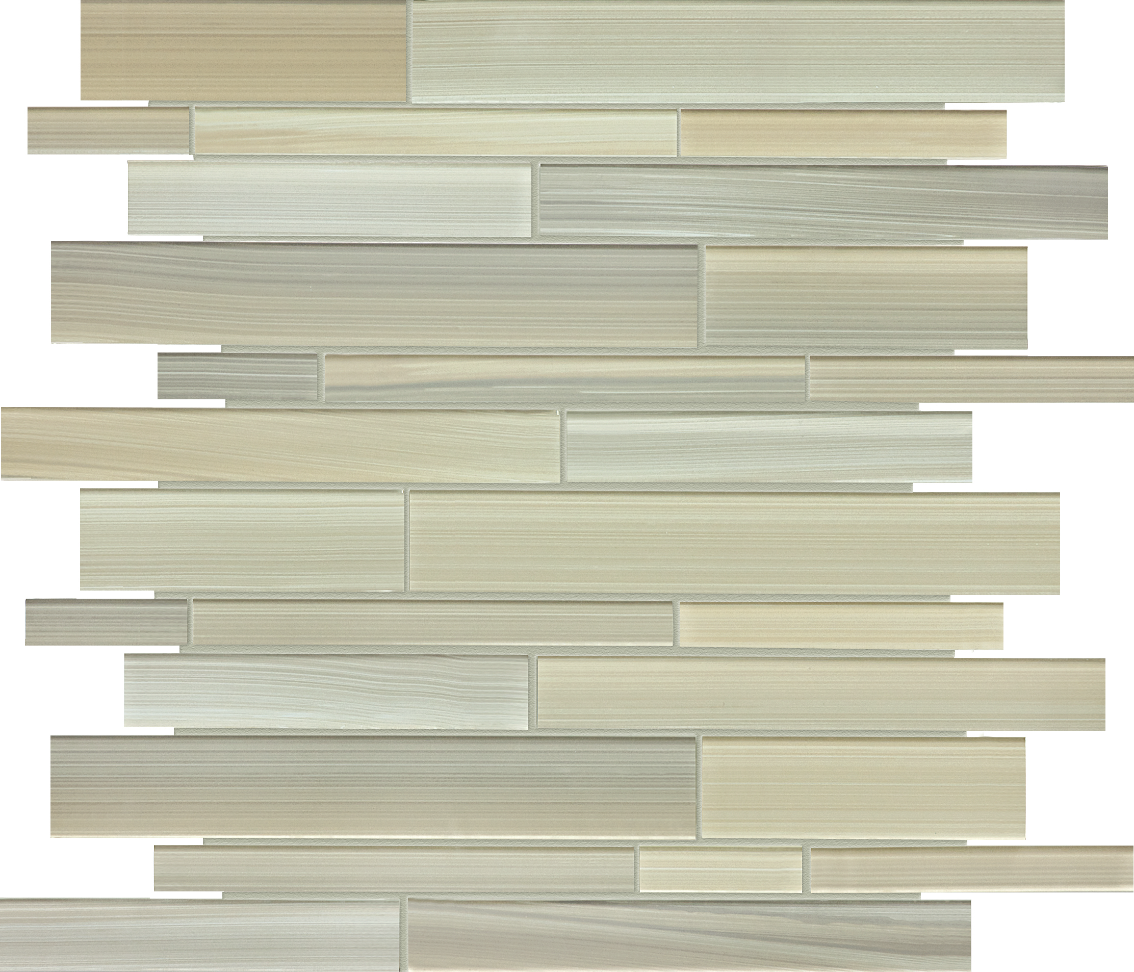 plantation random strip pattern fused glass mosaic from fusion anatolia collection distributed by surface group international glossy finish rounded edge mesh shape