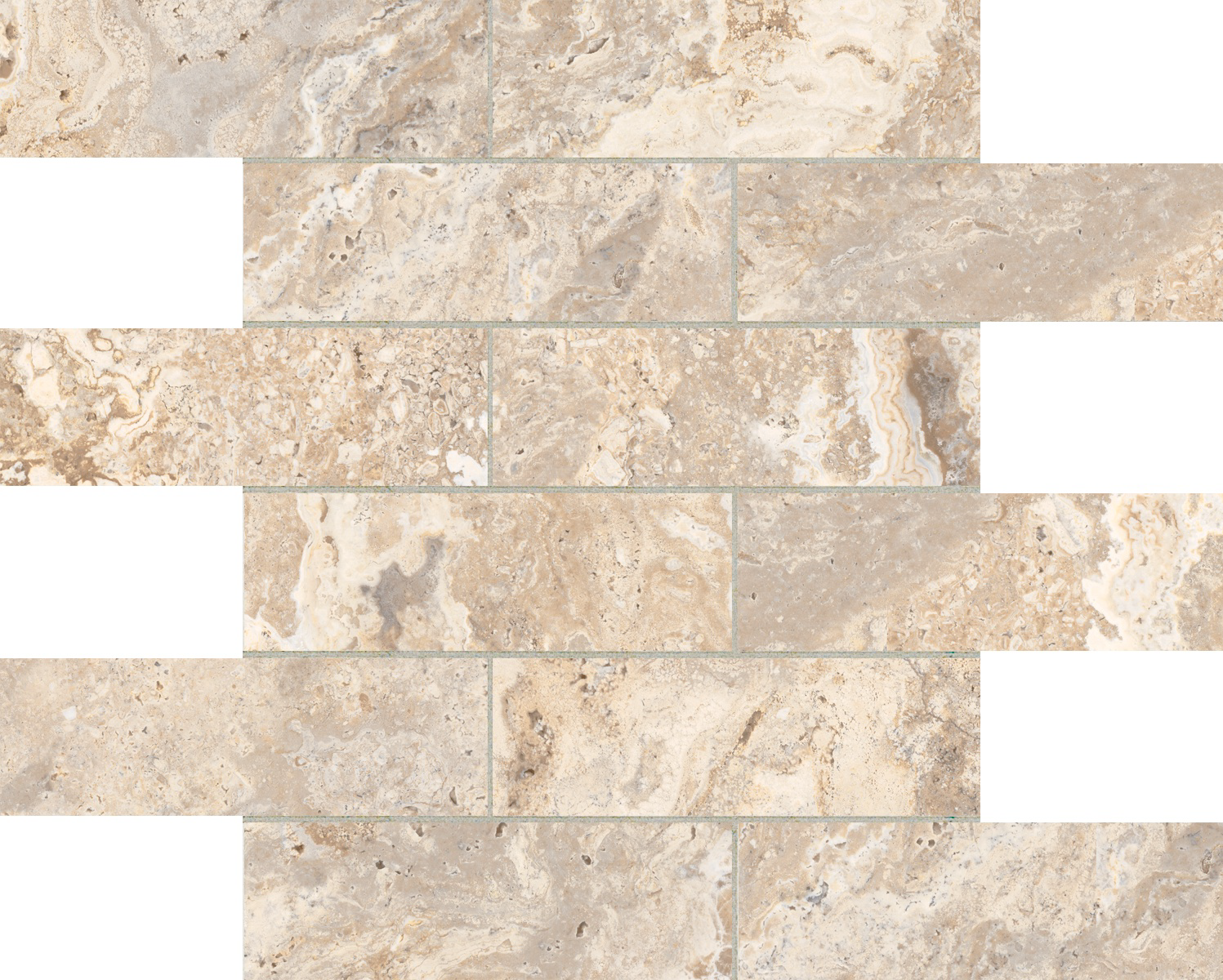 ivory brick offset 2x6-inch pattern glazed porcelain mosaic from antico anatolia collection distributed by surface group international matte finish straight edge edge mesh shape