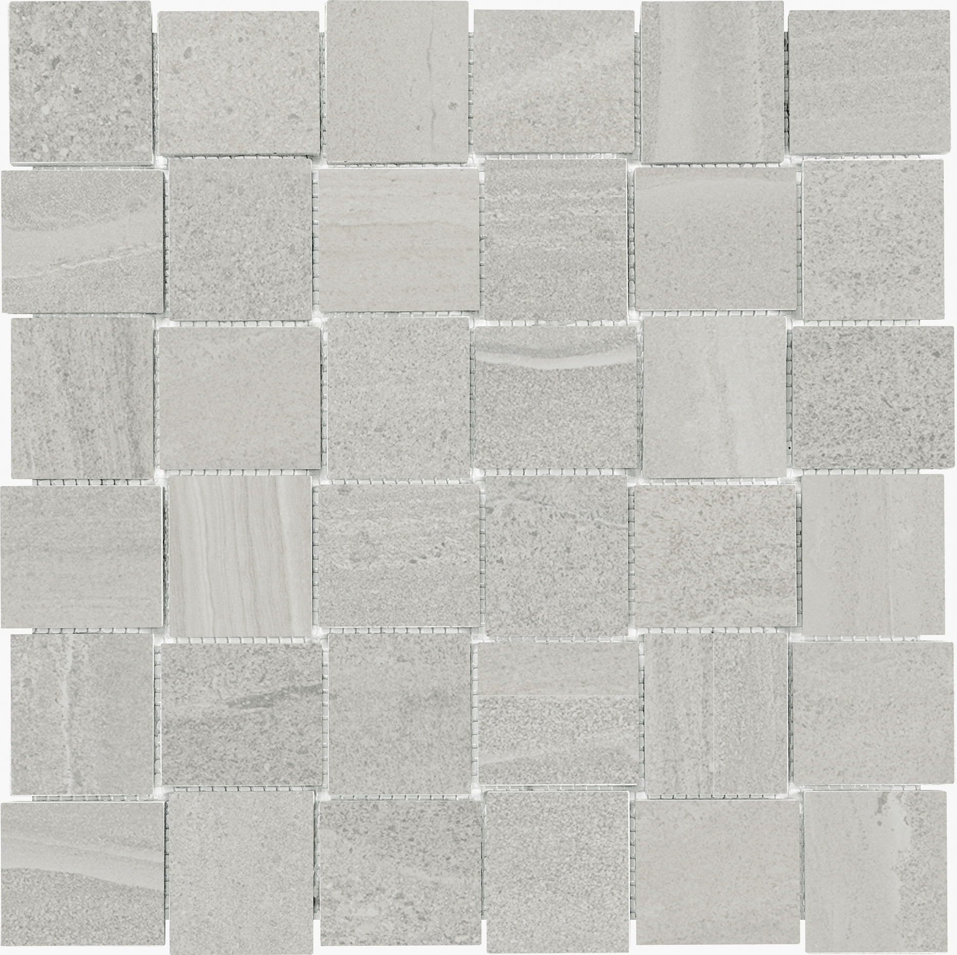 ash basketweave 2x2-inch pattern glazed porcelain mosaic from davenport anatolia collection distributed by surface group international matte finish straight edge edge mesh shape