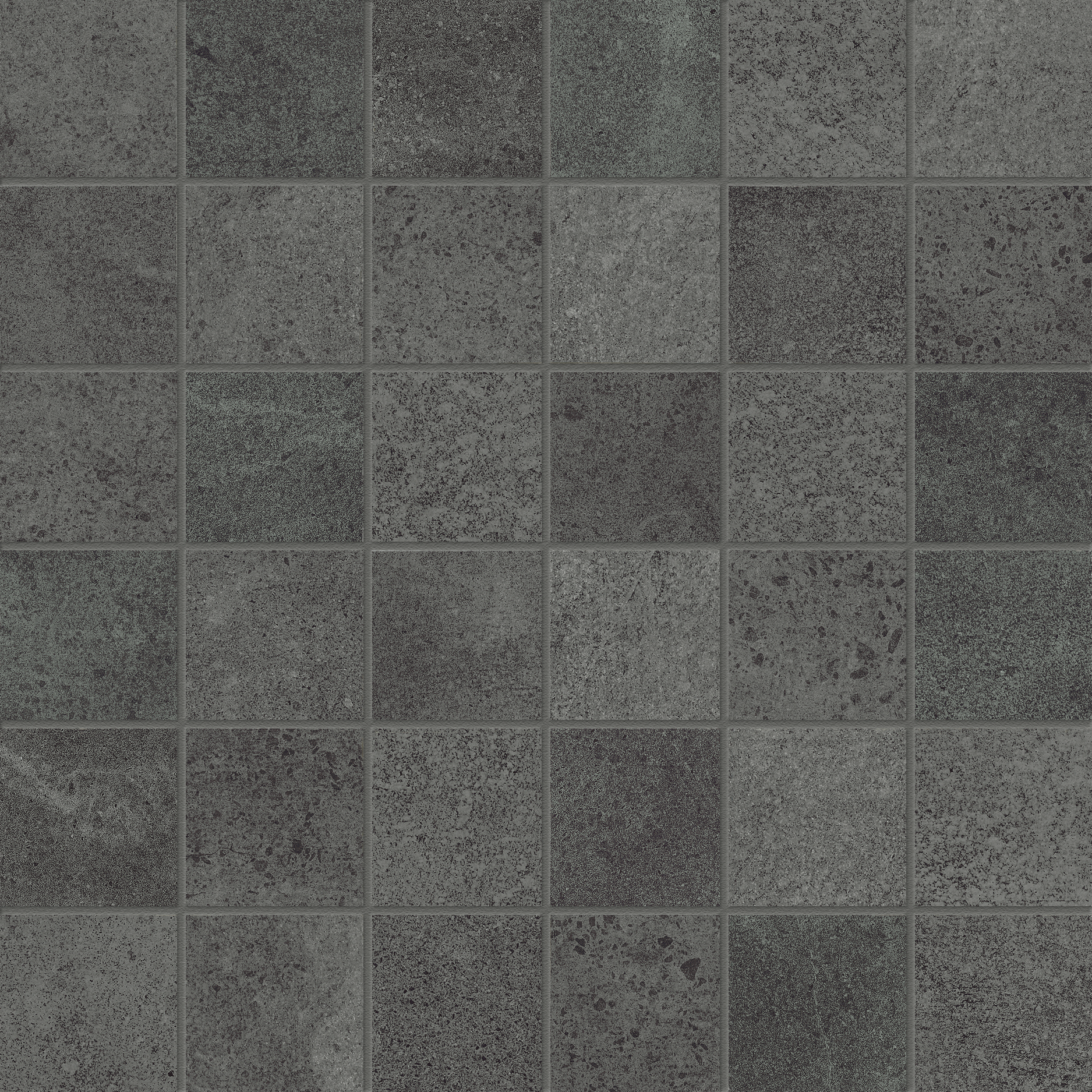 graphite straight stack 2x2-inch pattern color body porcelain mosaic from industria anatolia collection distributed by surface group international matte finish straight edge edge mesh shape