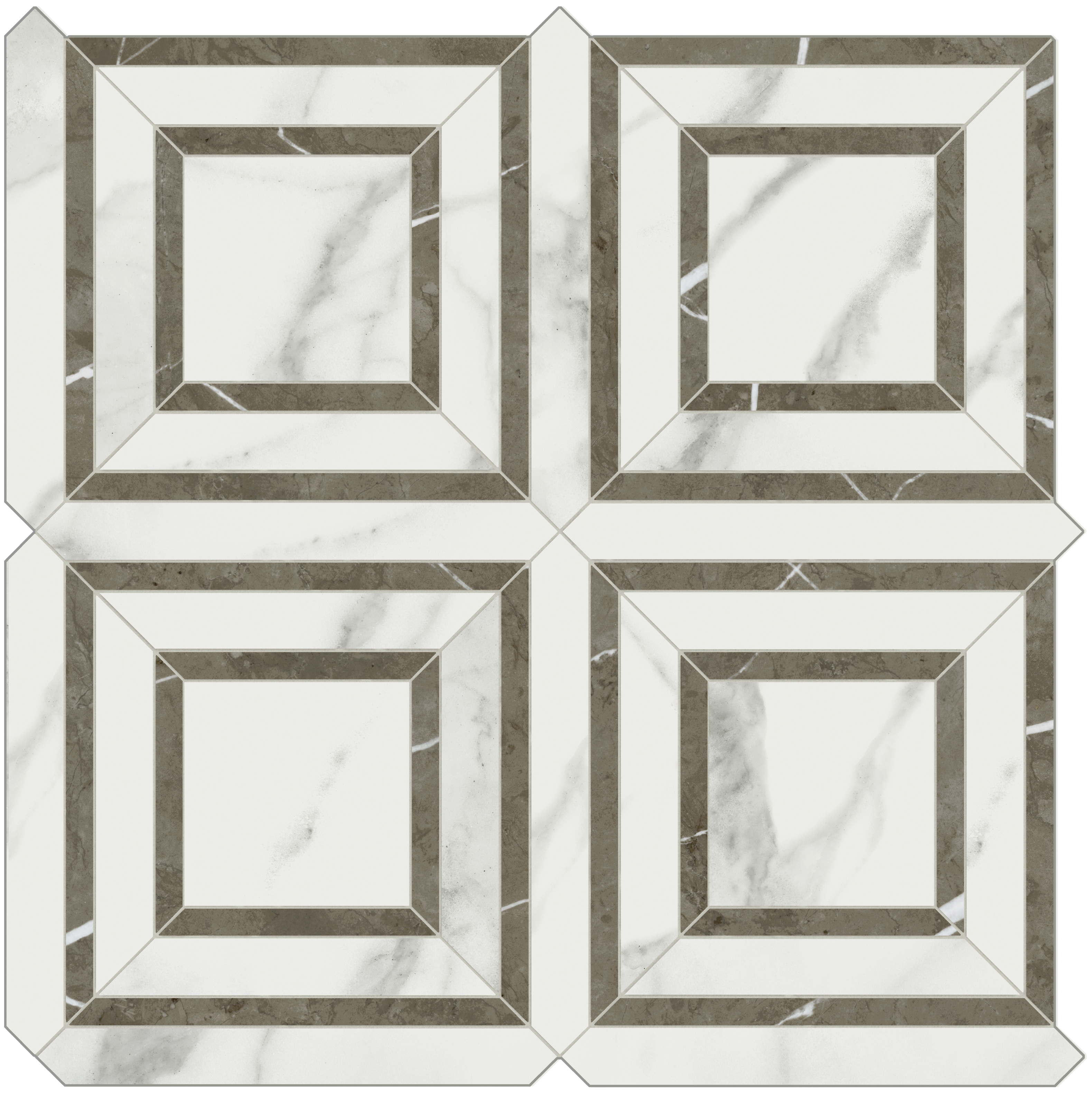 statuario venato piazza pattern glazed porcelain mosaic from mayfair anatolia collection distributed by surface group international polished finish straight edge edge mesh shape