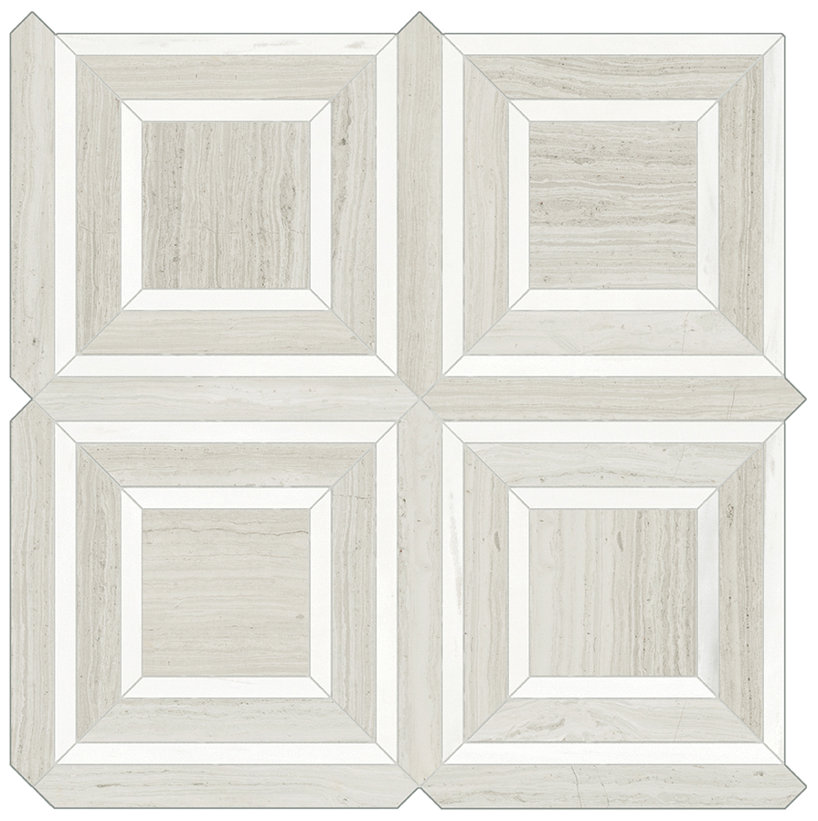 strada ash piazza pattern glazed porcelain mosaic from mayfair anatolia collection distributed by surface group international polished finish straight edge edge mesh shape