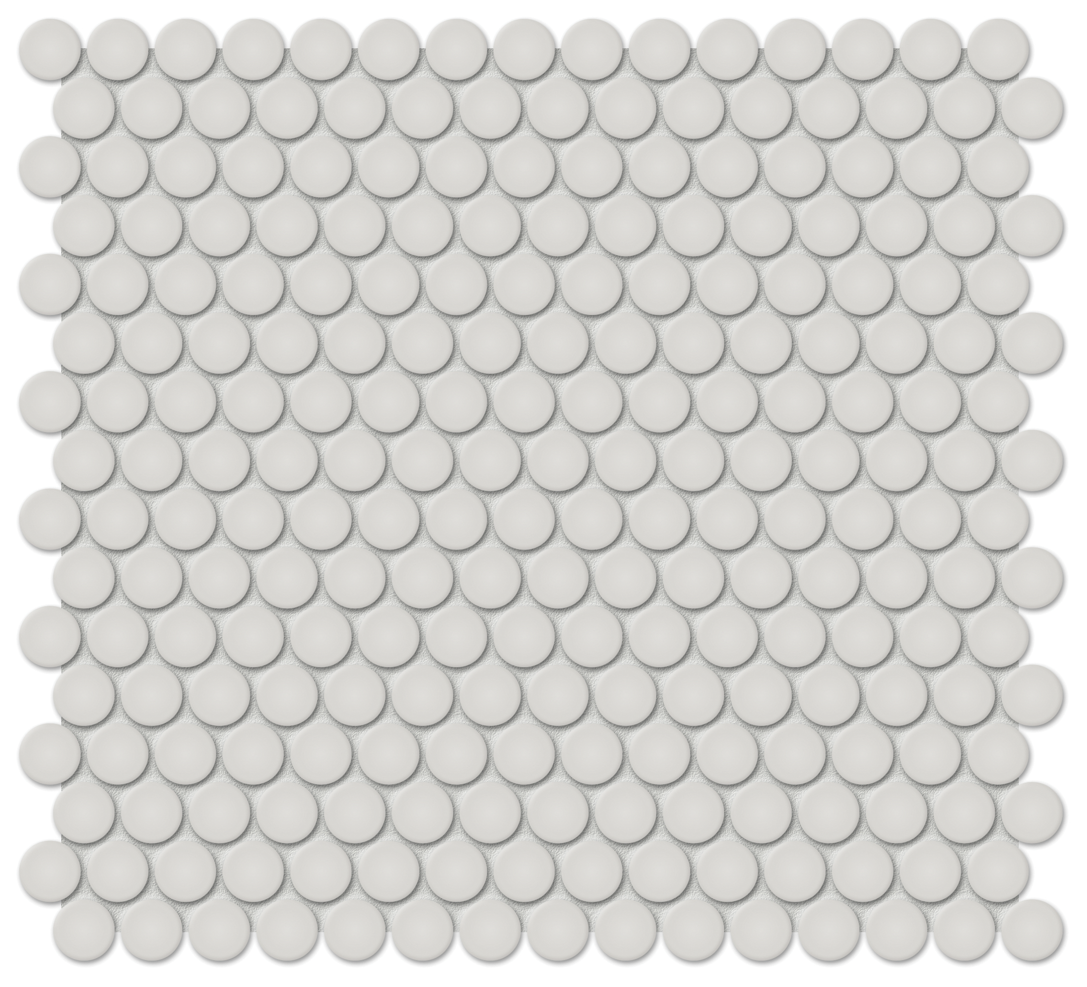 warm grey penny round 3_4-inch pattern glazed porcelain mosaic from soho anatolia collection distributed by surface group international glossy finish straight edge edge mesh shape