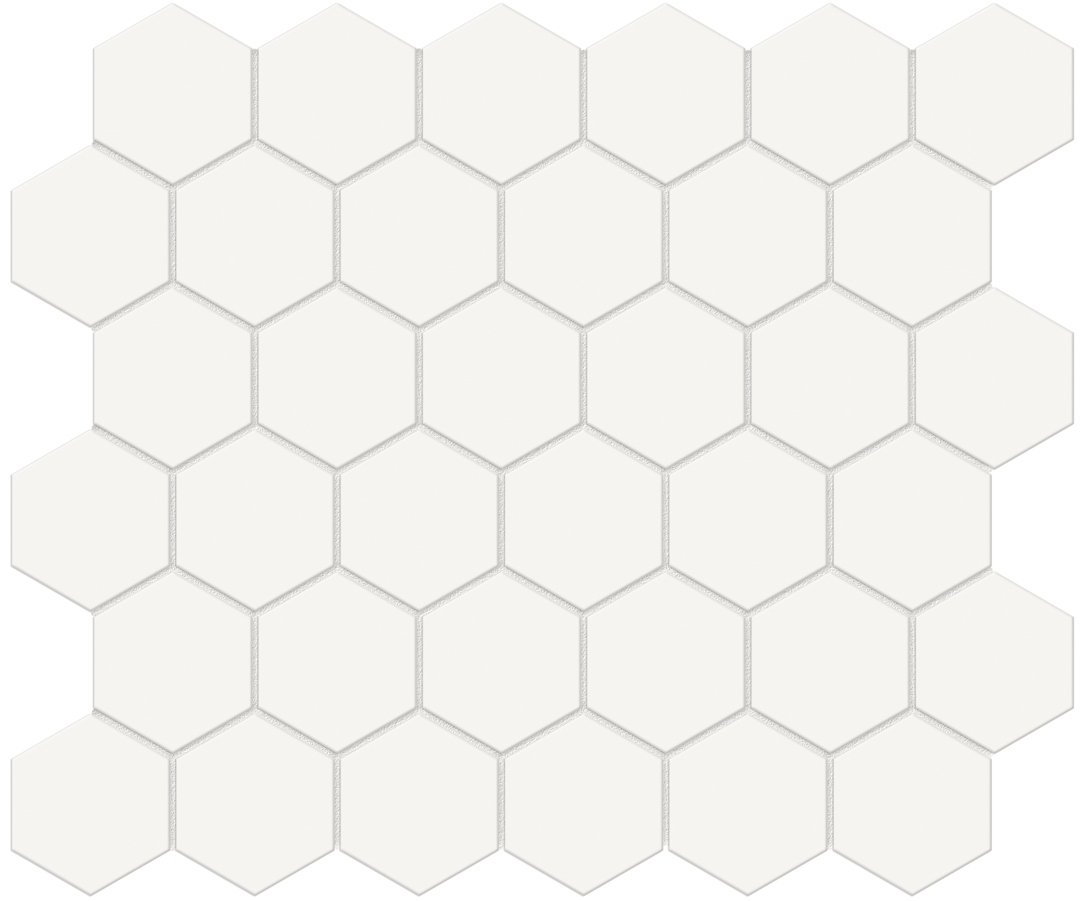 canvas white hexagon 2-inch pattern glazed porcelain mosaic from soho anatolia collection distributed by surface group international matte finish pressed edge mesh shape