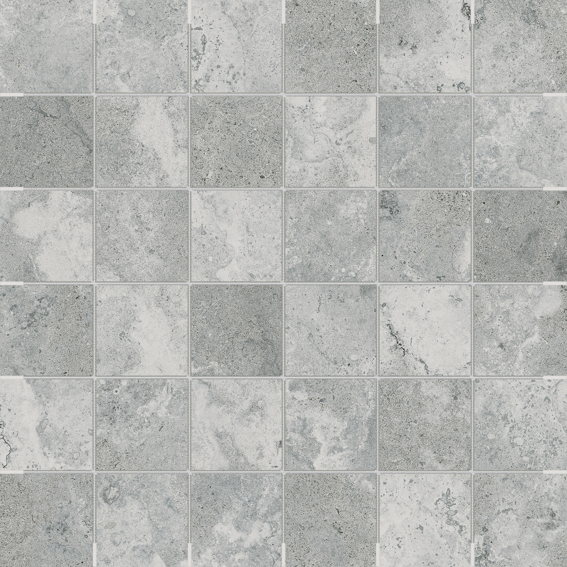 argento straight stack 2x2-inch pattern glazed porcelain mosaic from veneta anatolia collection distributed by surface group international matte finish straight edge edge mesh shape
