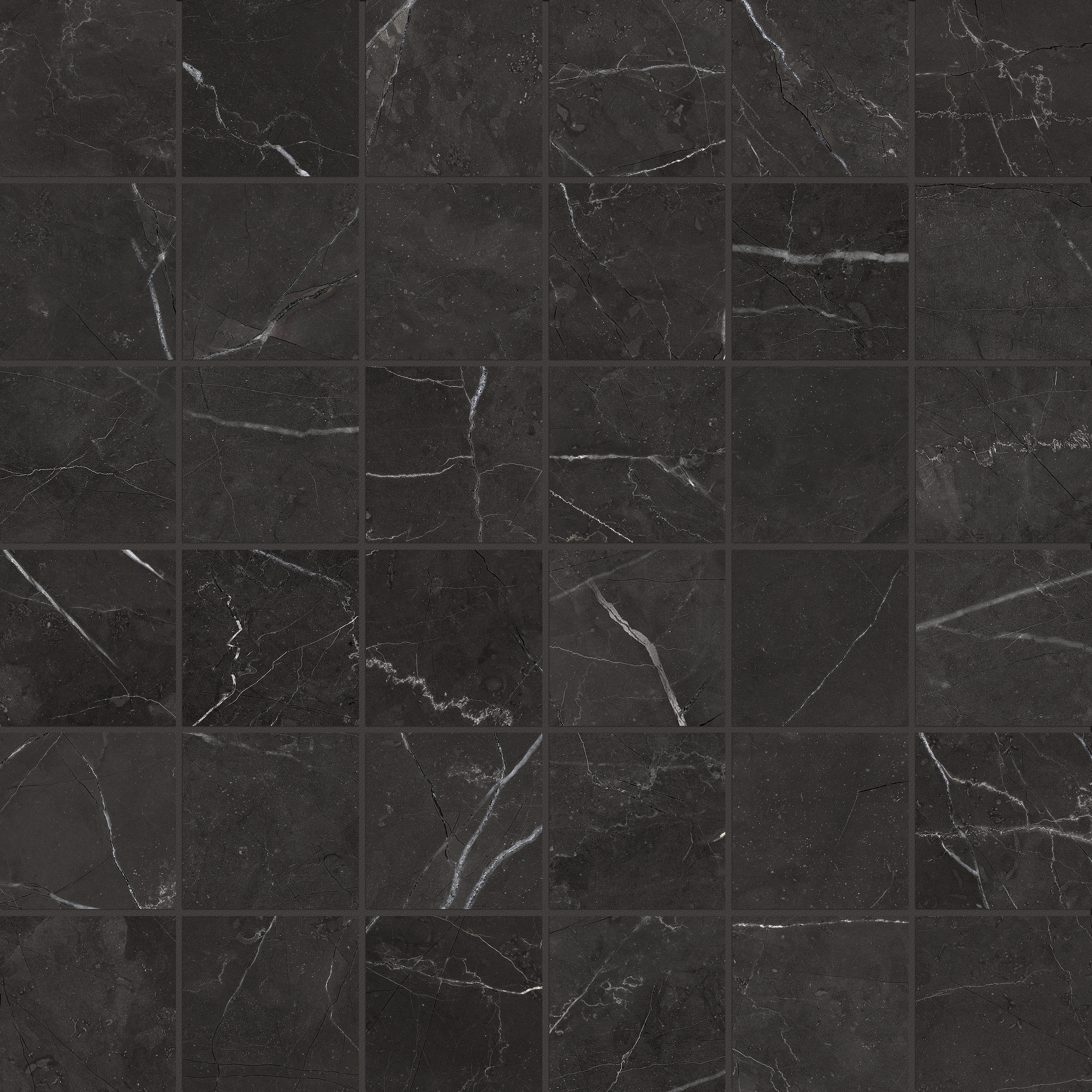 nero venato straight stack 2x2-inch pattern glazed porcelain mosaic from la marca anatolia collection distributed by surface group international honed finish straight edge edge mesh shape