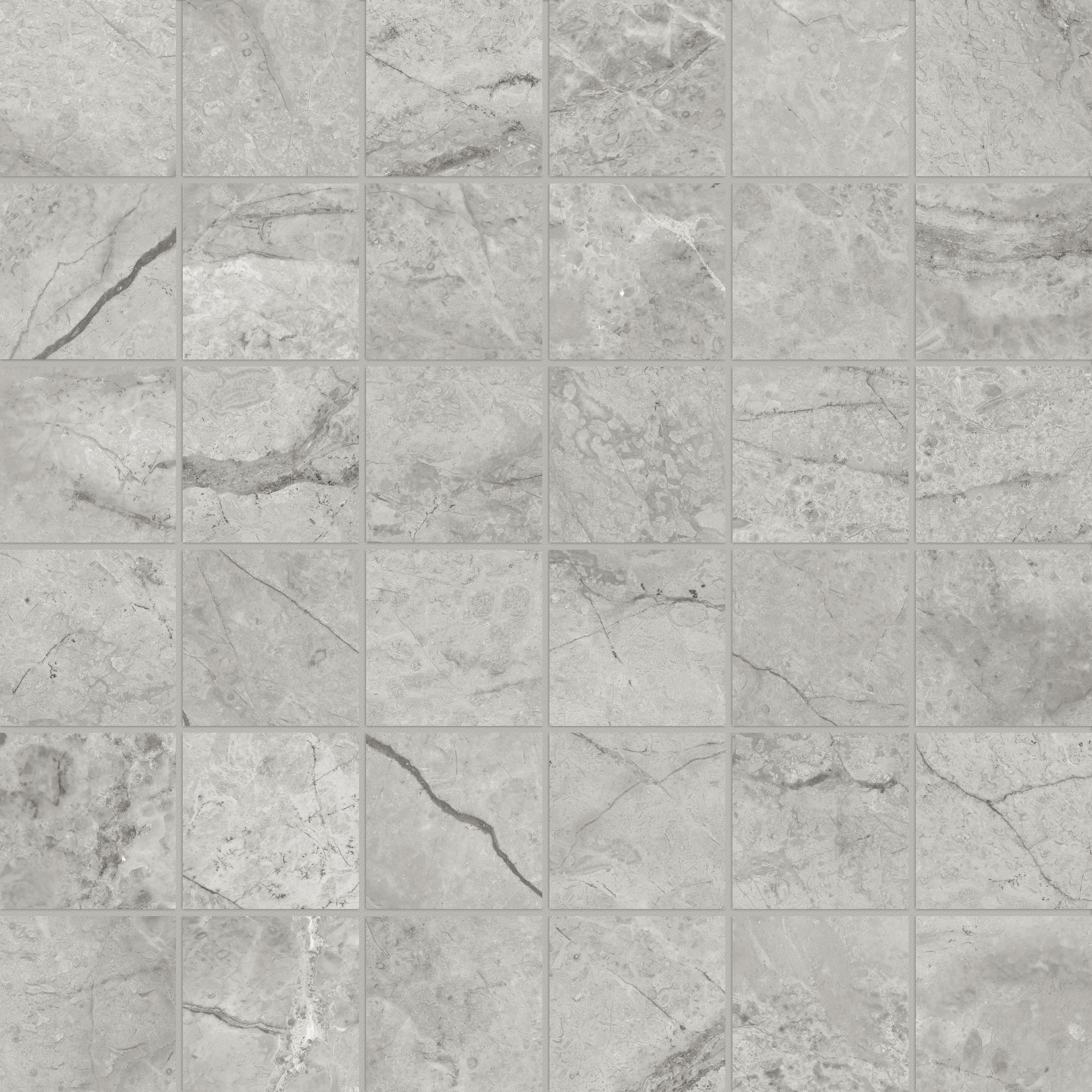 paradiso argento straight stack 2x2-inch pattern glazed porcelain mosaic from la marca anatolia collection distributed by surface group international honed finish straight edge edge mesh shape