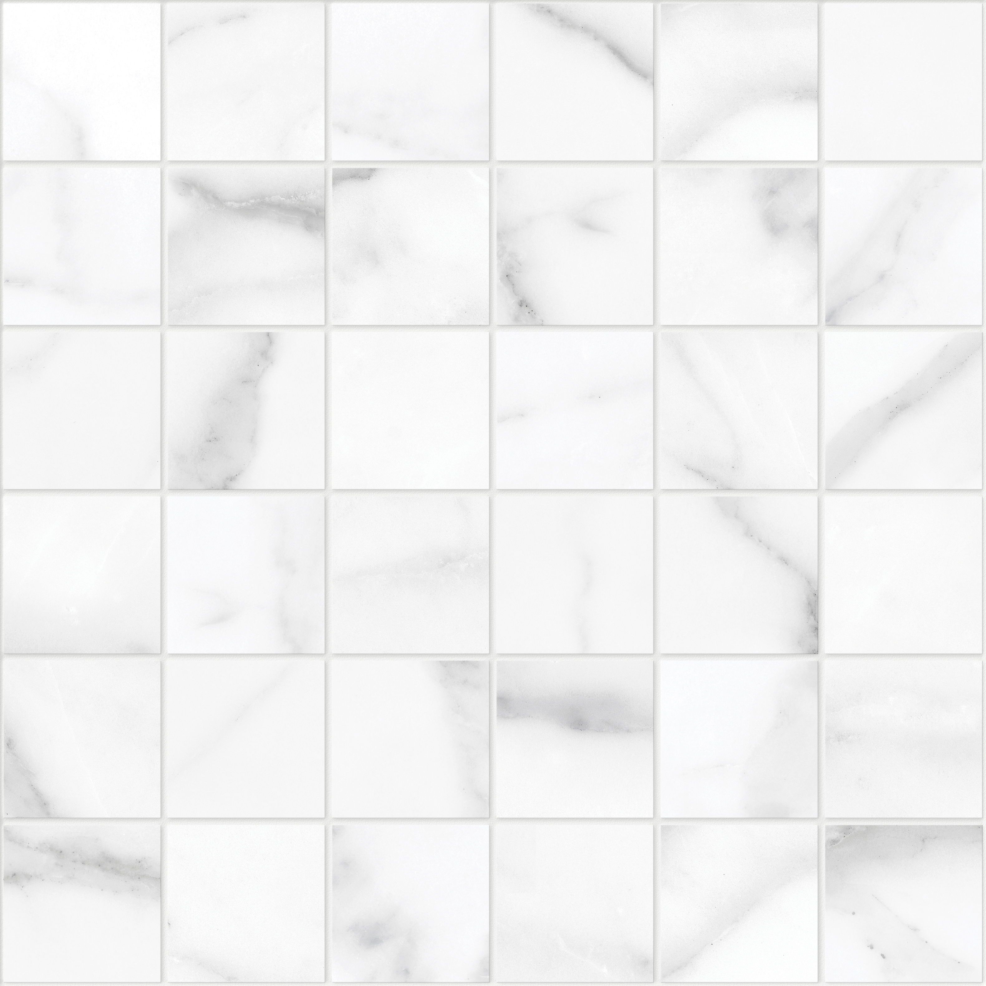 statuario nuovo straight stack 2x2-inch pattern glazed porcelain mosaic from la marca anatolia collection distributed by surface group international honed finish straight edge edge mesh shape