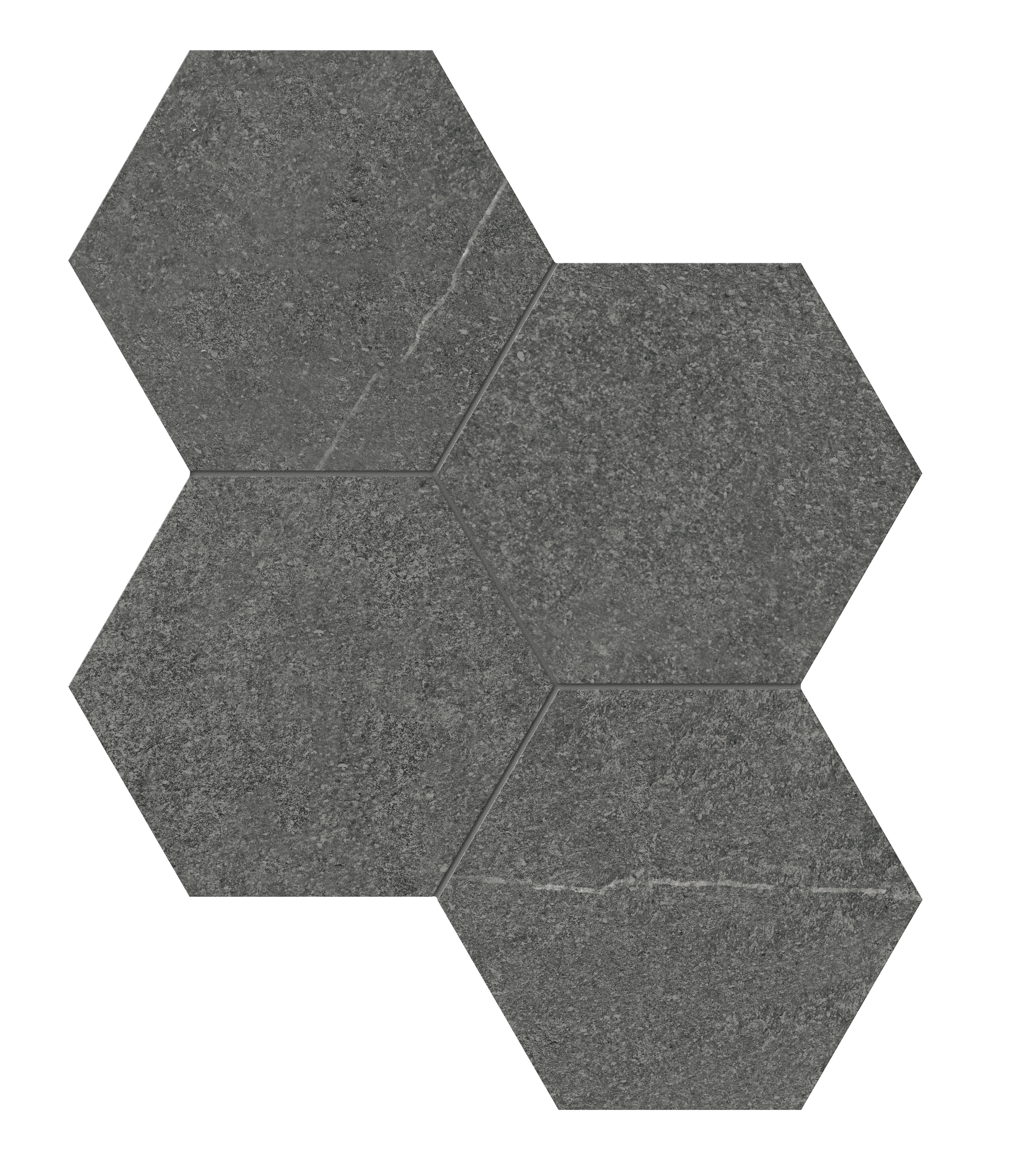 carbon hexagon 6-inch pattern color body porcelain mosaic from mjork anatolia collection distributed by surface group international matte finish straight edge edge mesh shape