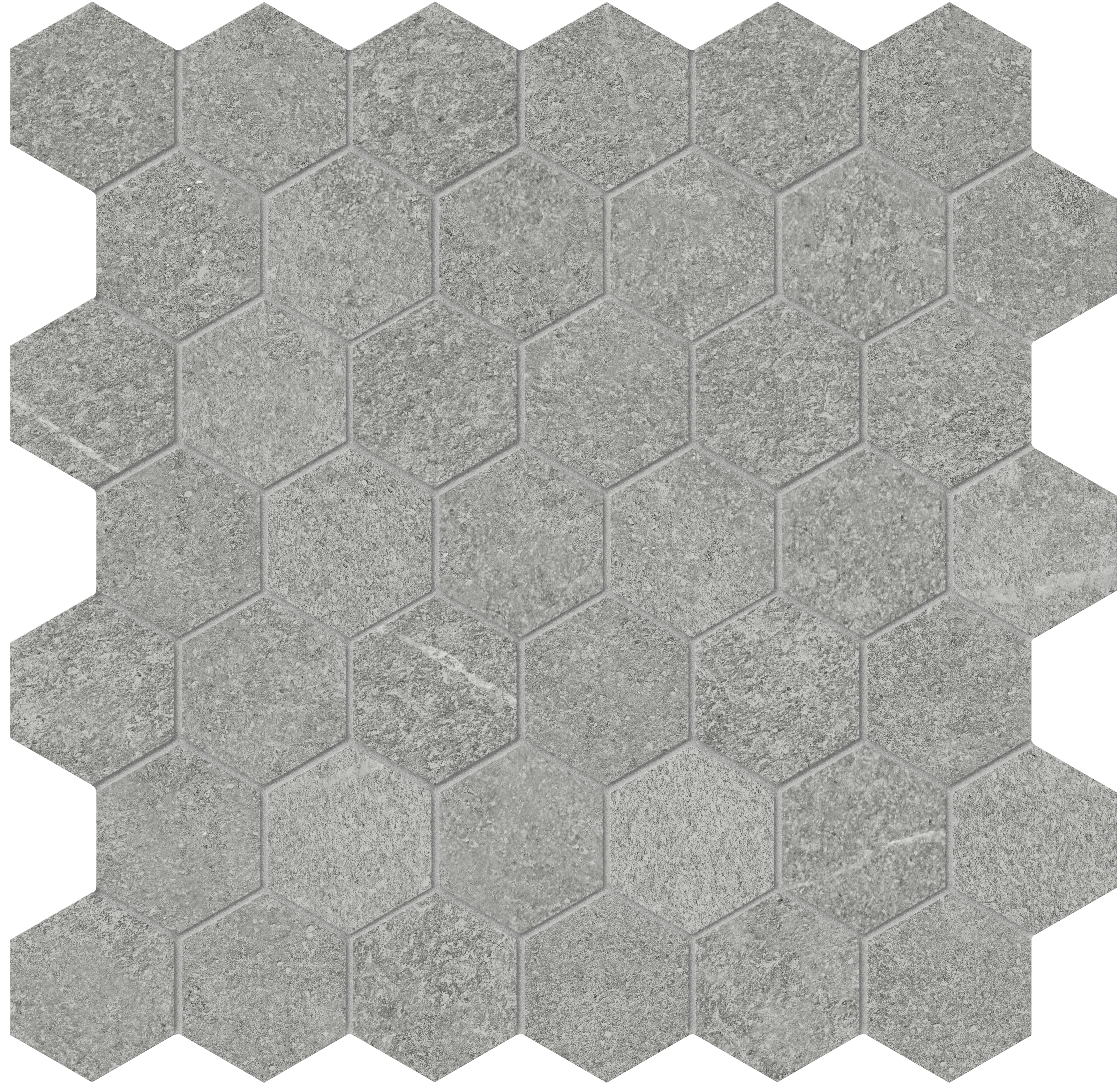 mica hexagon 2-inch pattern color body porcelain mosaic from mjork anatolia collection distributed by surface group international matte finish straight edge edge mesh shape