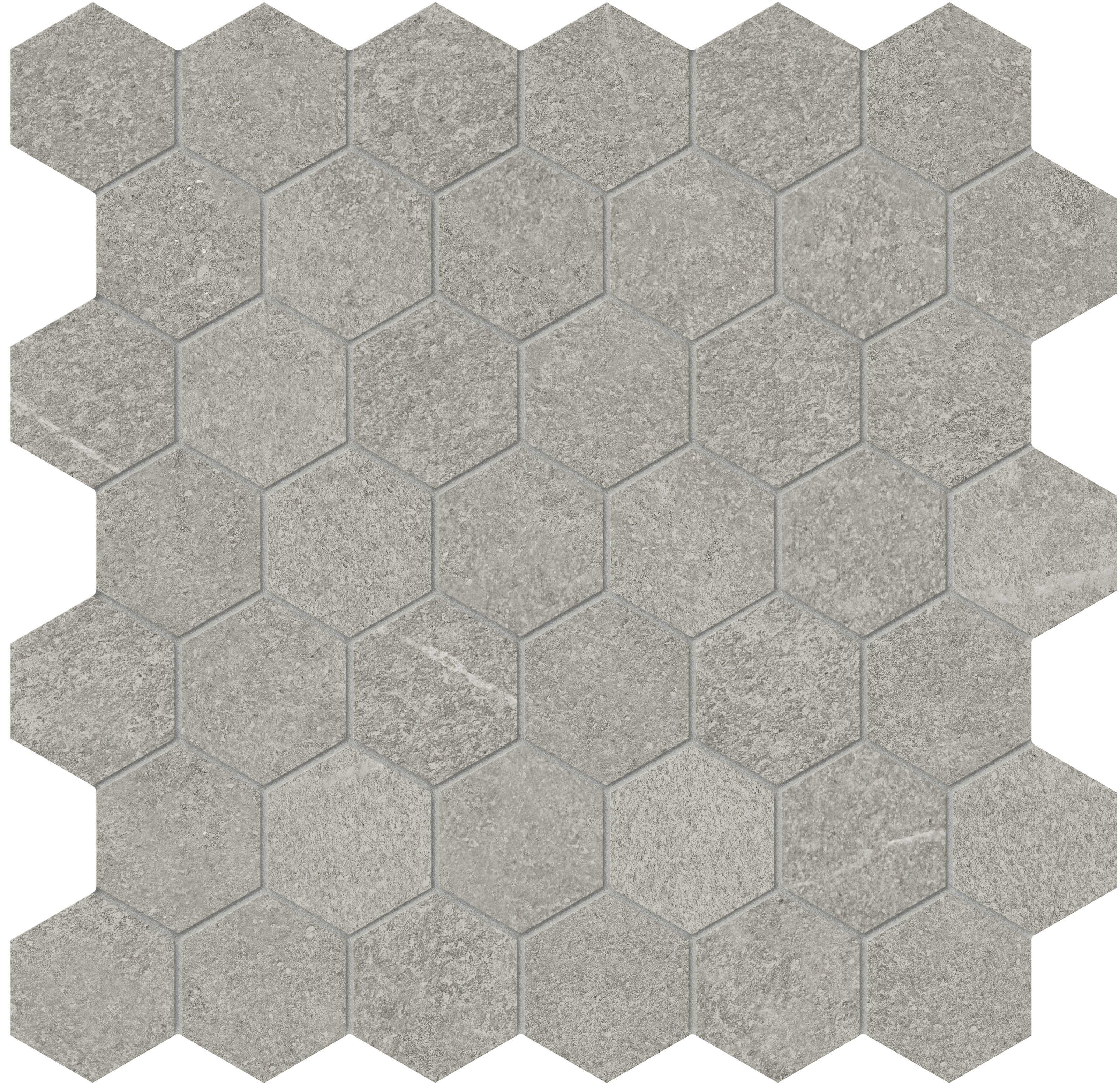 clay hexagon 2-inch pattern color body porcelain mosaic from mjork anatolia collection distributed by surface group international matte finish straight edge edge mesh shape