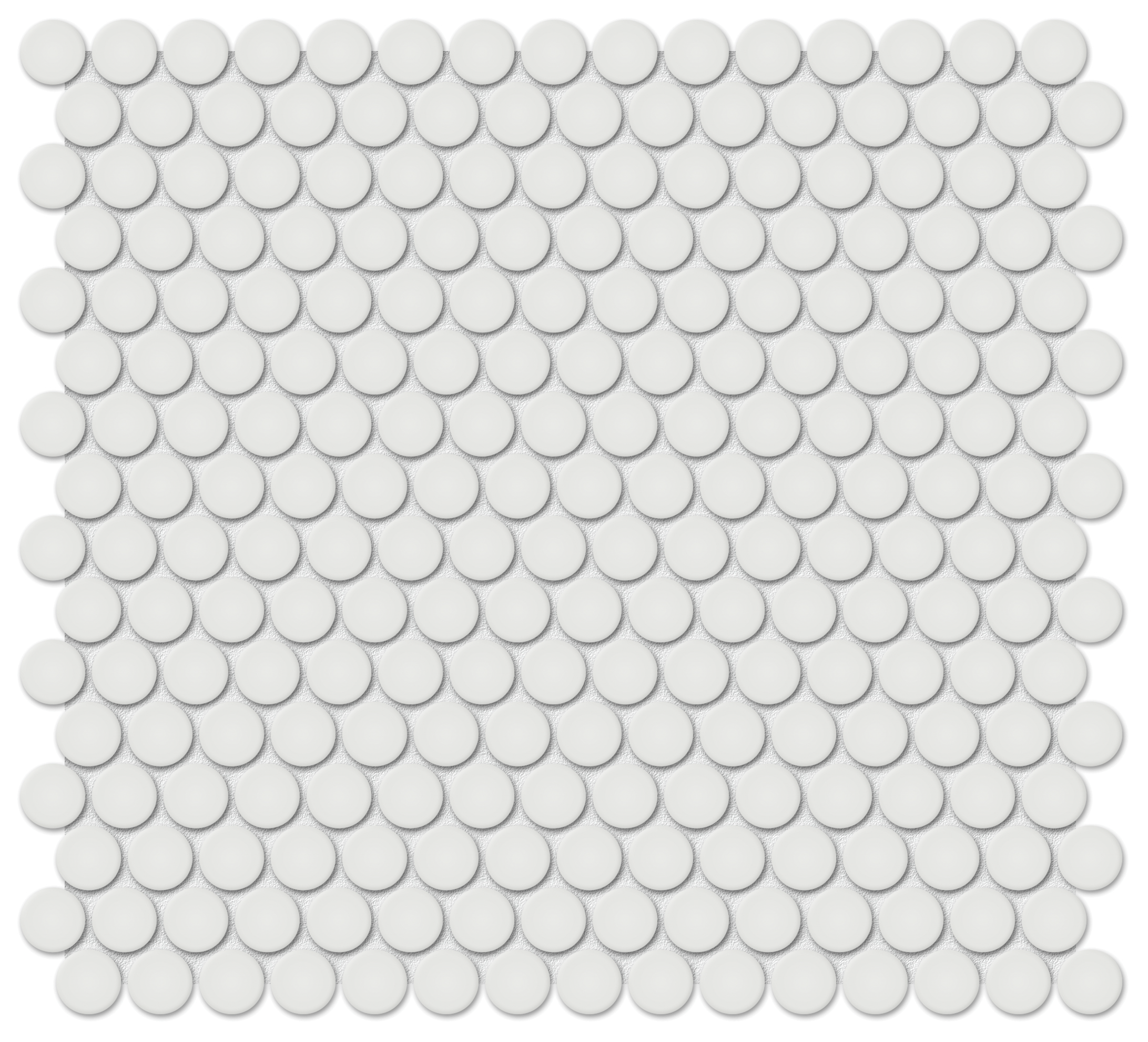 vintage grey penny round 3_4-inch pattern glazed porcelain mosaic from soho anatolia collection distributed by surface group international glossy finish pressed edge mesh shape