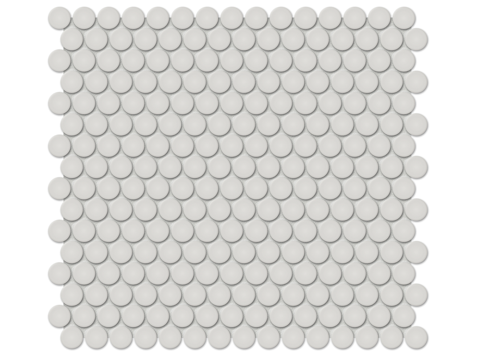 halo grey penny round 3_4-inch pattern glazed porcelain mosaic from soho anatolia collection distributed by surface group international matte finish pressed edge mesh shape