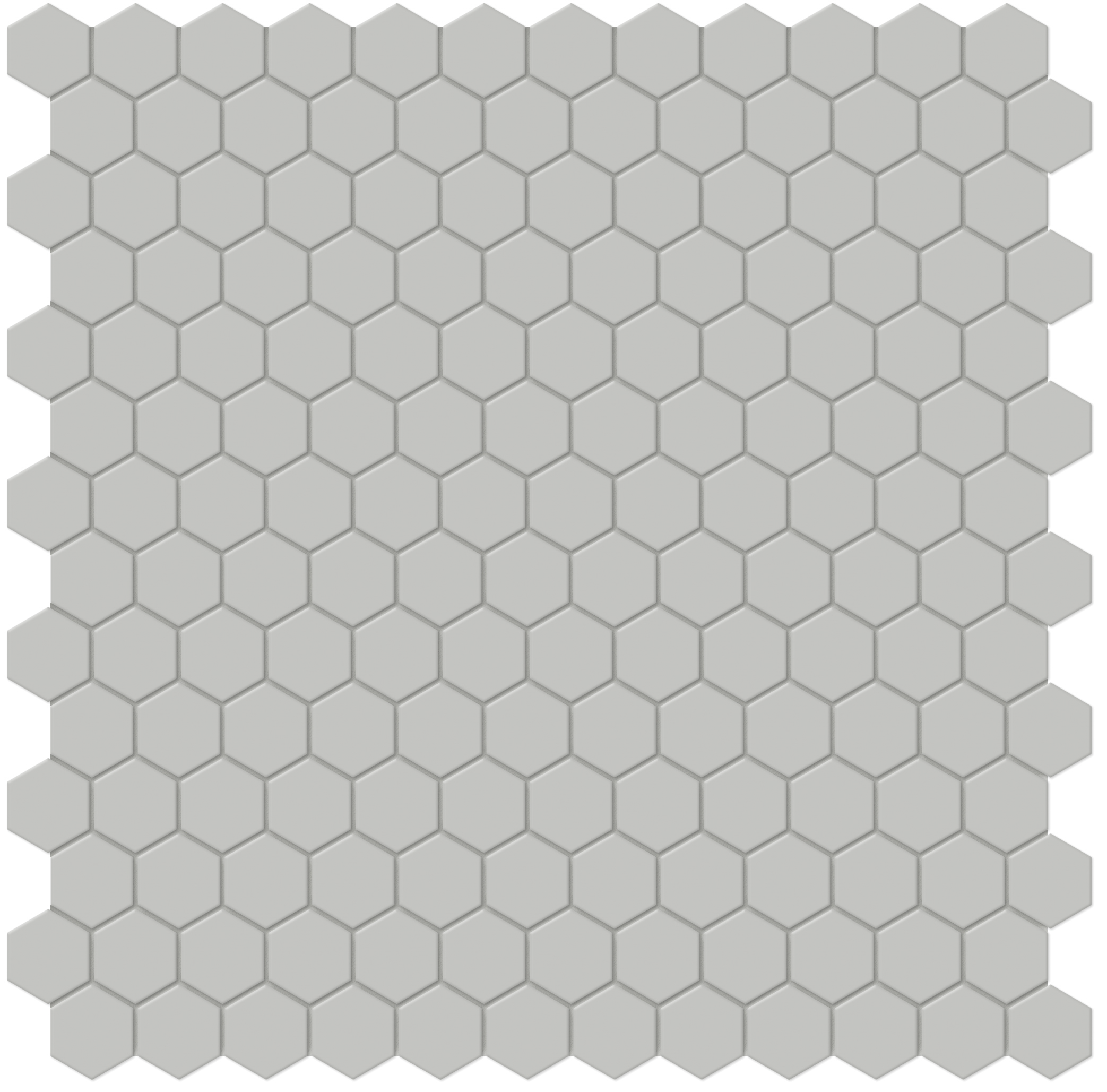 loft grey hexagon 1-inch pattern glazed porcelain mosaic from soho anatolia collection distributed by surface group international matte finish pressed edge mesh shape
