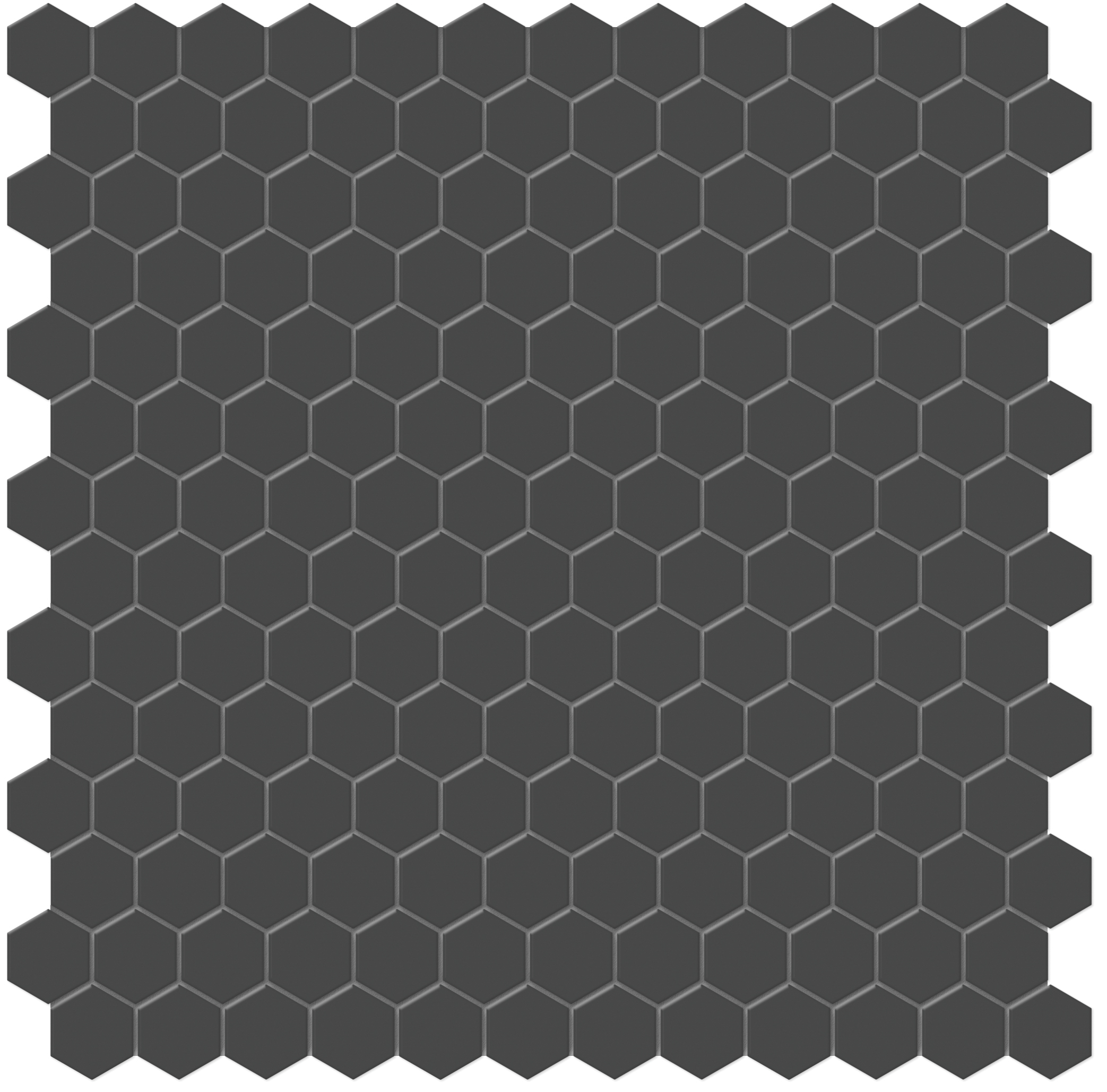 retro black hexagon 1-inch pattern glazed porcelain mosaic from soho anatolia collection distributed by surface group international matte finish pressed edge mesh shape
