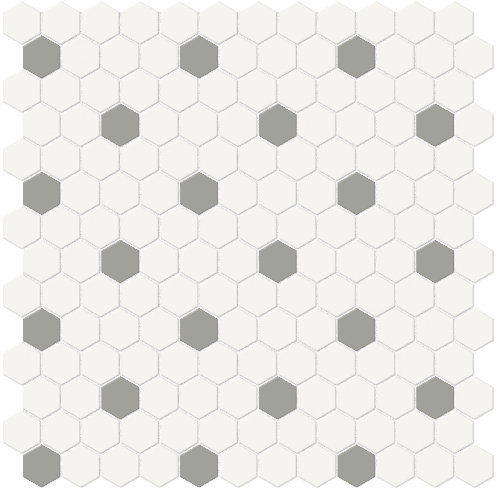 canvas white cement chic hexagon 1-inch pattern glazed porcelain mosaic from soho anatolia collection distributed by surface group international matte finish pressed edge mesh shape