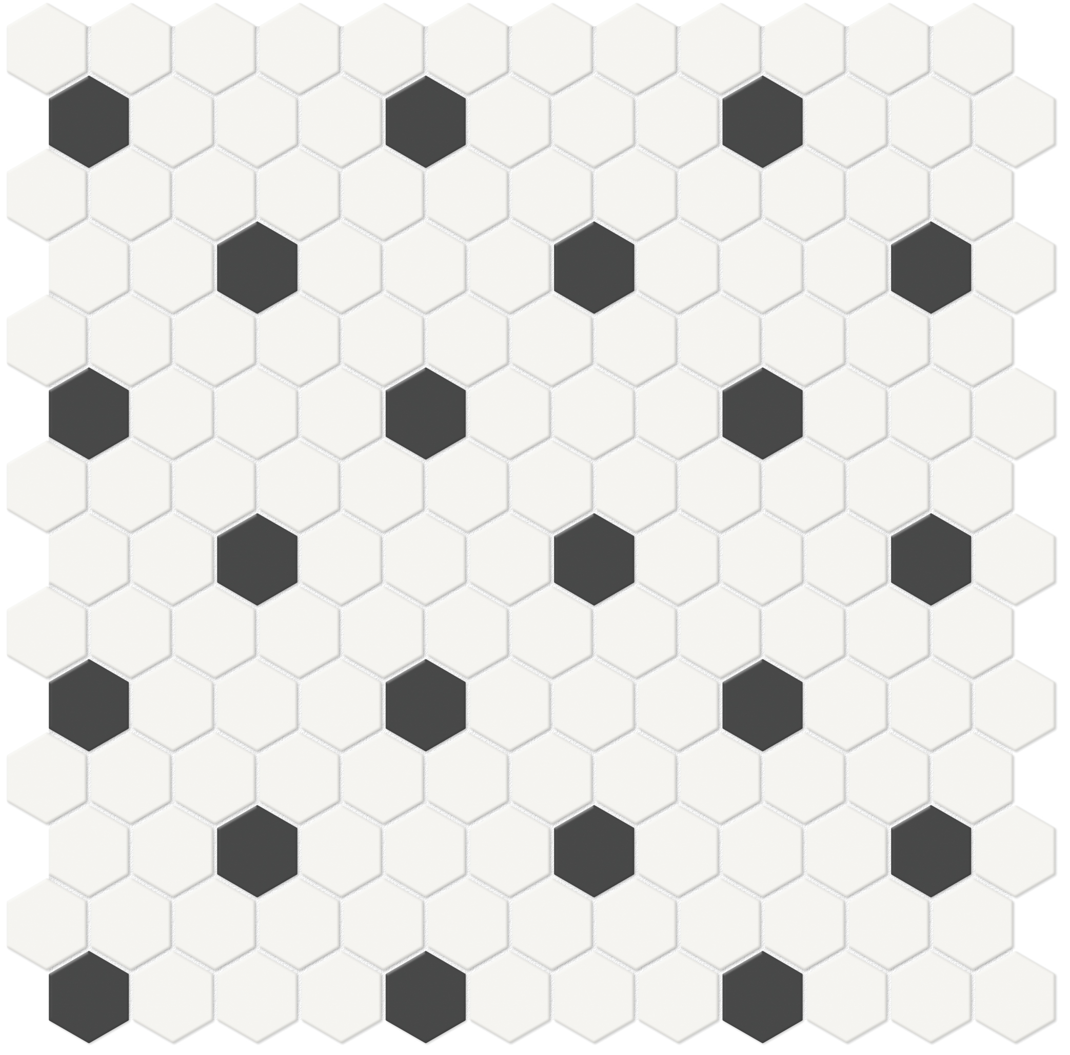 canvas white retro black hexagon 1-inch pattern glazed porcelain mosaic from soho anatolia collection distributed by surface group international matte finish pressed edge mesh shape