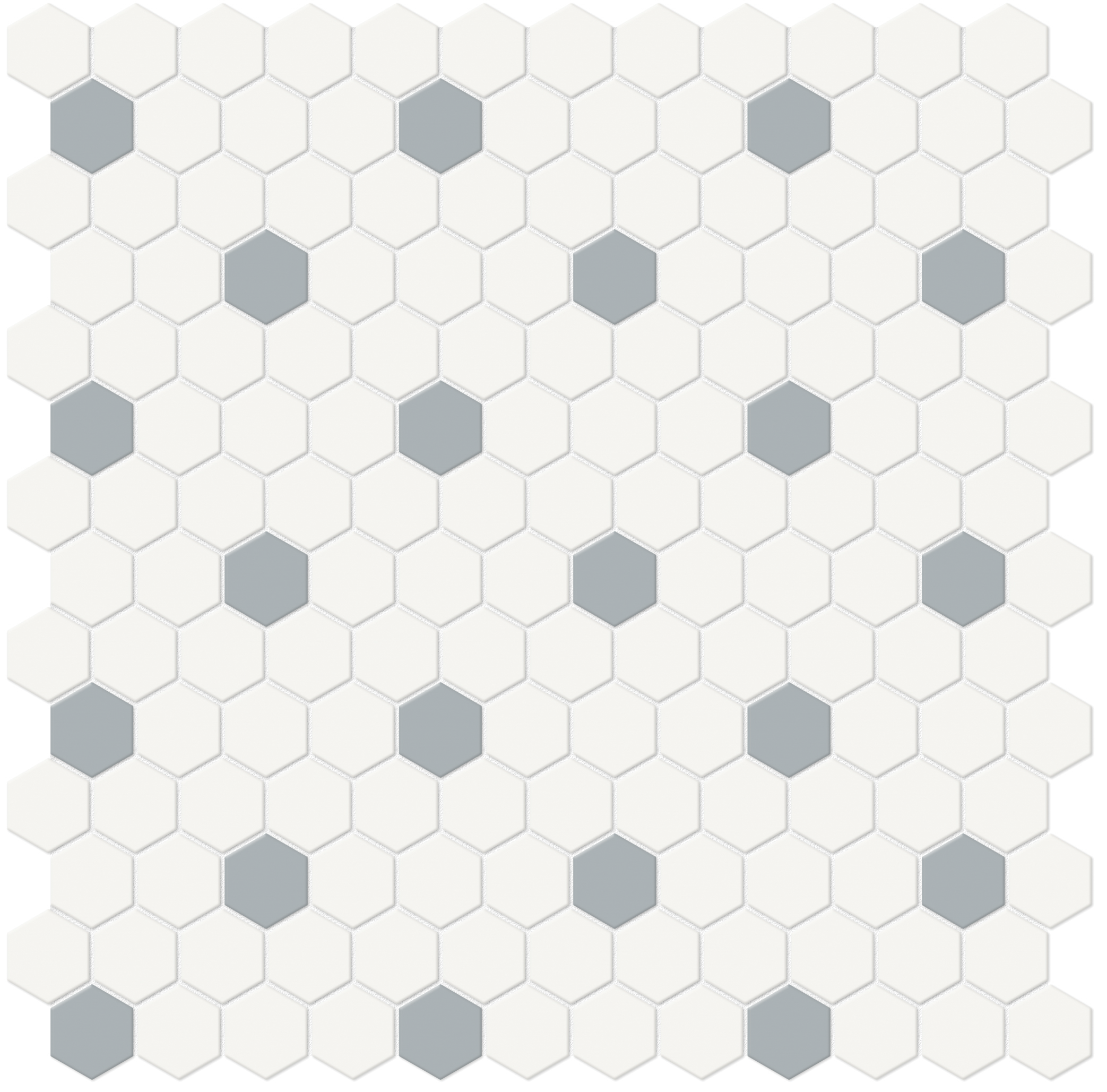 canvas white cloud blue hexagon 1-inch pattern glazed porcelain mosaic from soho anatolia collection distributed by surface group international matte finish pressed edge mesh shape