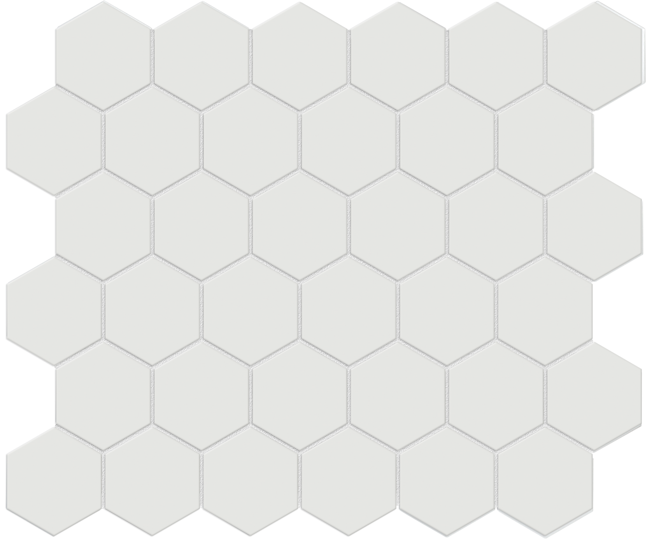 vintage grey hexagon 2-inch pattern glazed porcelain mosaic from soho anatolia collection distributed by surface group international matte finish pressed edge mesh shape