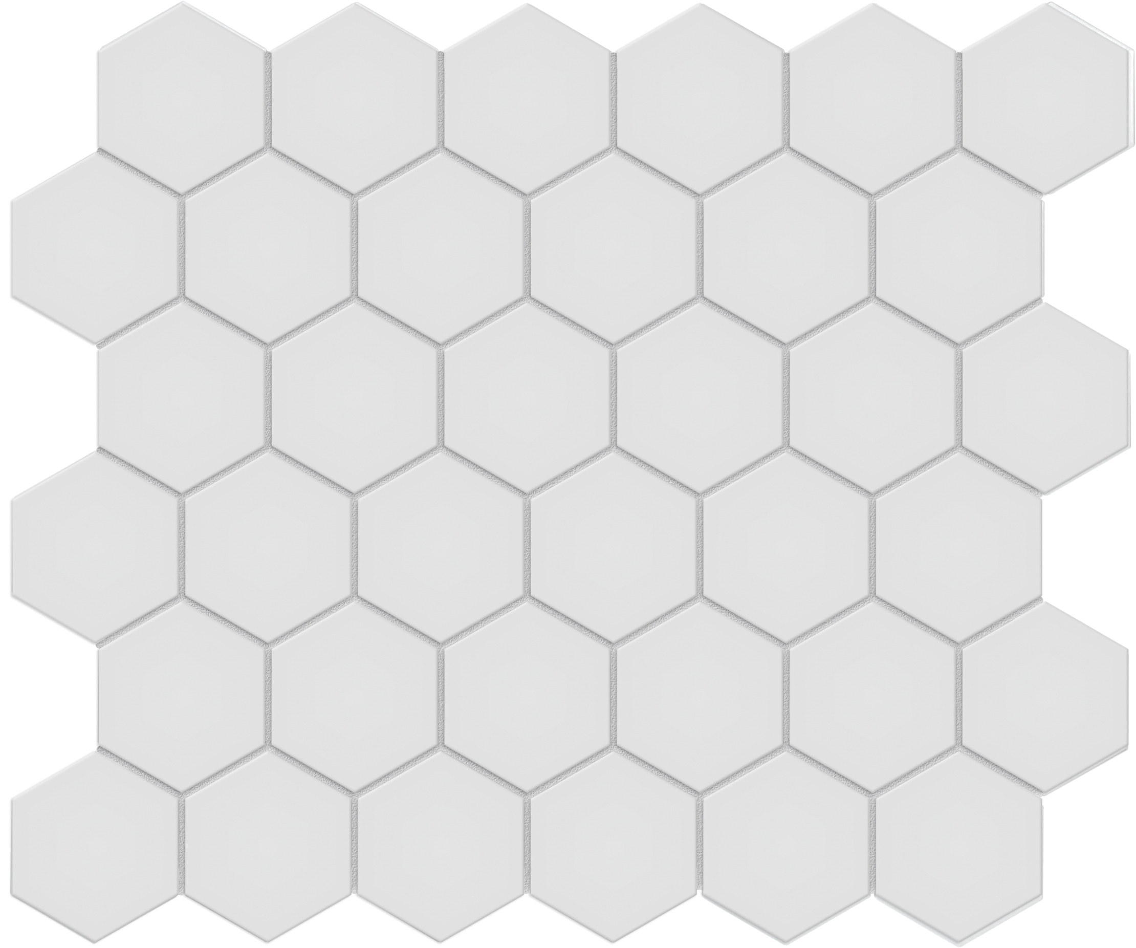 gallery grey hexagon 2-inch pattern glazed porcelain mosaic from soho anatolia collection distributed by surface group international matte finish pressed edge mesh shape