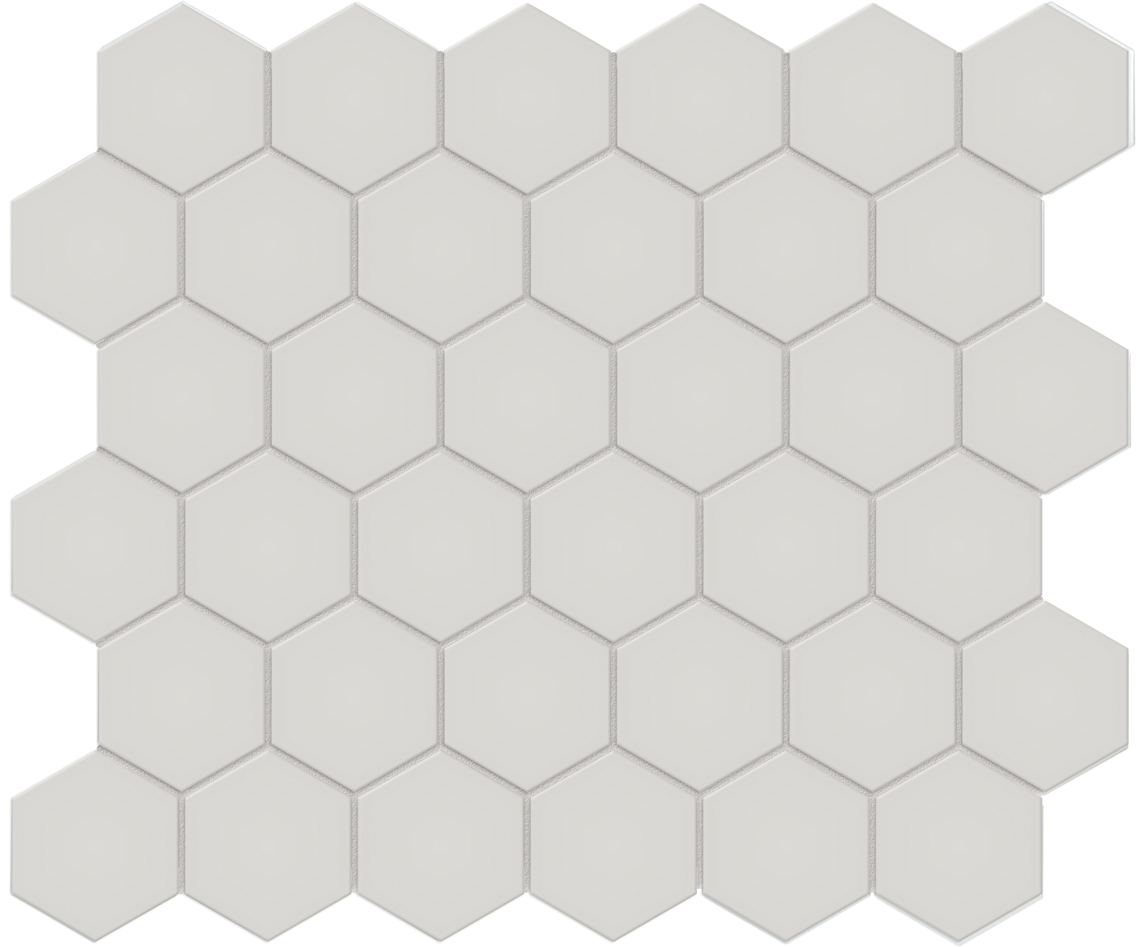 halo grey hexagon 2-inch pattern glazed porcelain mosaic from soho anatolia collection distributed by surface group international matte finish pressed edge mesh shape