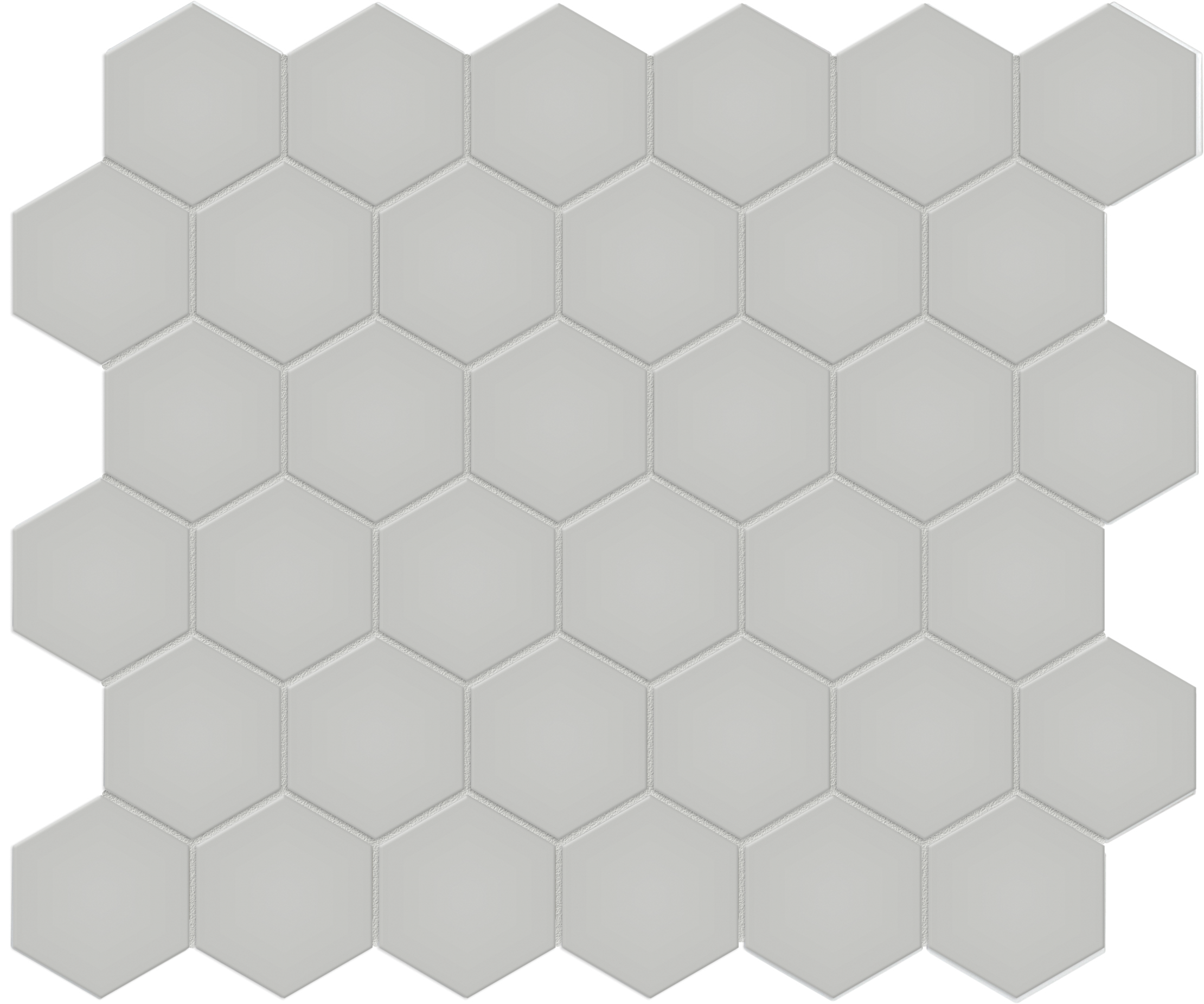 loft grey hexagon 2-inch pattern glazed porcelain mosaic from soho anatolia collection distributed by surface group international matte finish pressed edge mesh shape