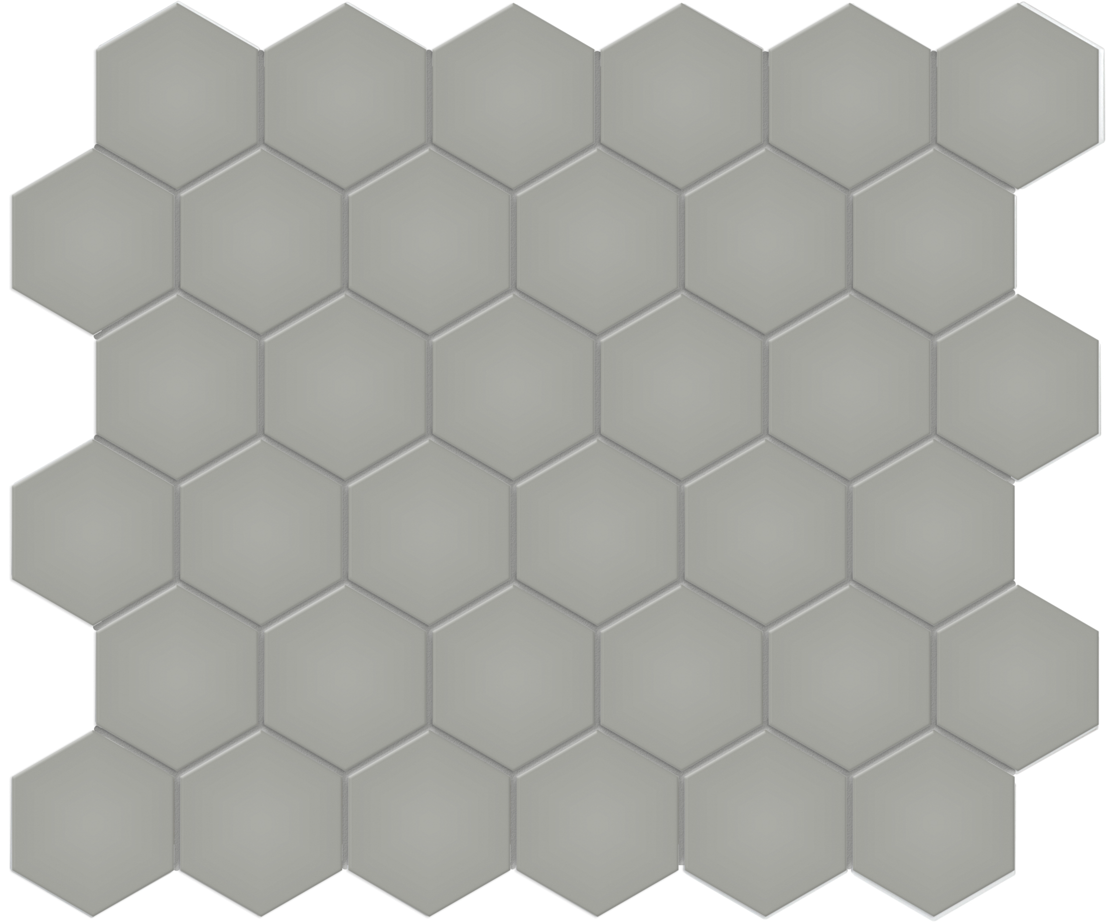 cement chic hexagon 2-inch pattern glazed porcelain mosaic from soho anatolia collection distributed by surface group international matte finish pressed edge mesh shape