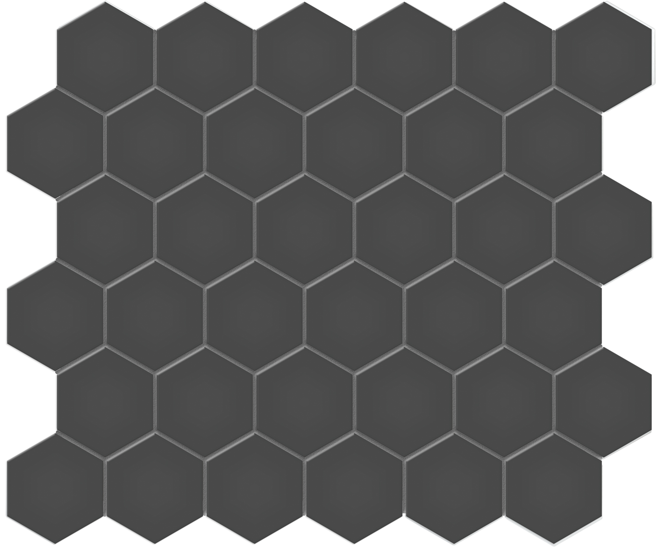 retro black hexagon 2-inch pattern glazed porcelain mosaic from soho anatolia collection distributed by surface group international matte finish pressed edge mesh shape