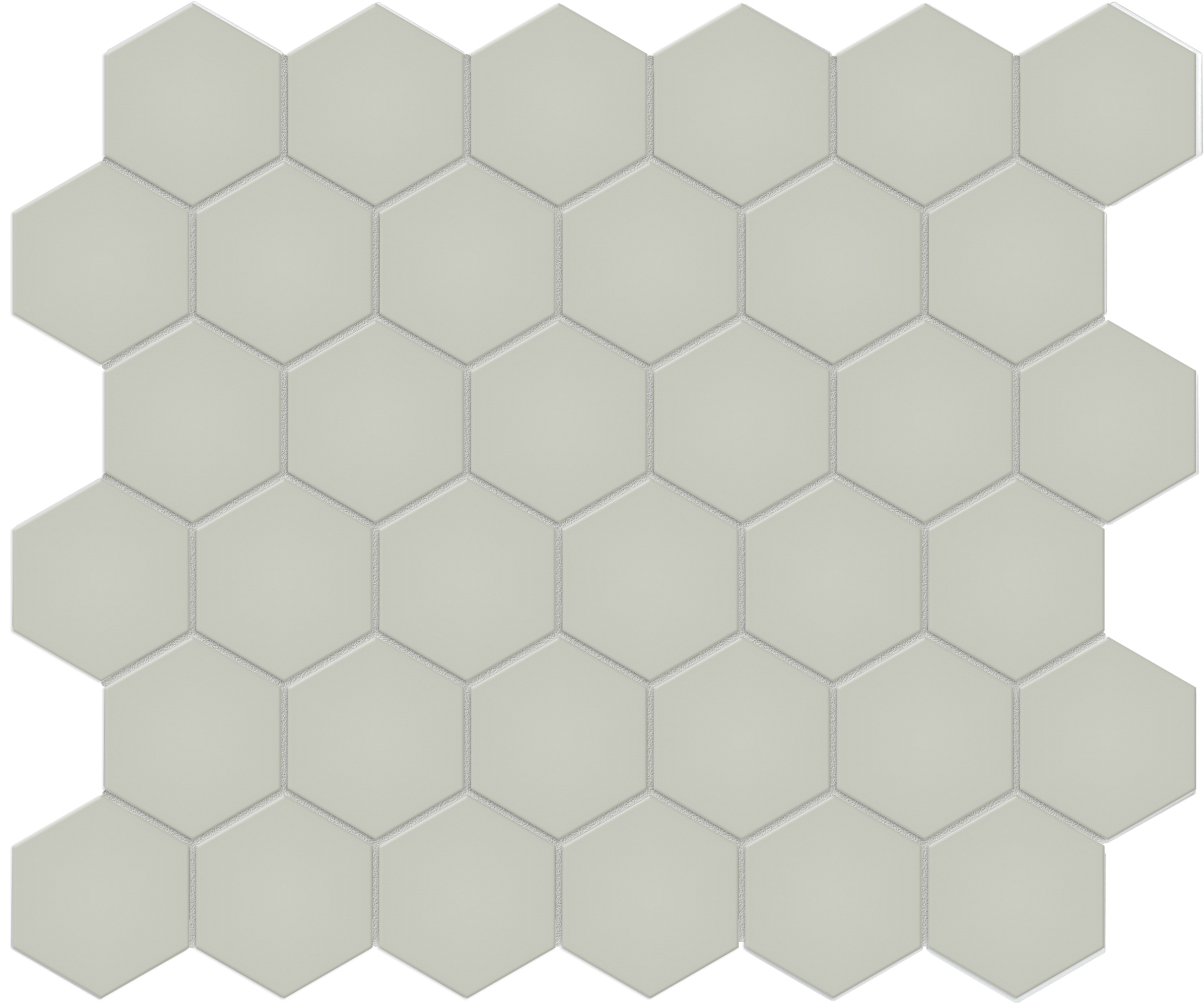 soft sage hexagon 2-inch pattern glazed porcelain mosaic from soho anatolia collection distributed by surface group international matte finish pressed edge mesh shape
