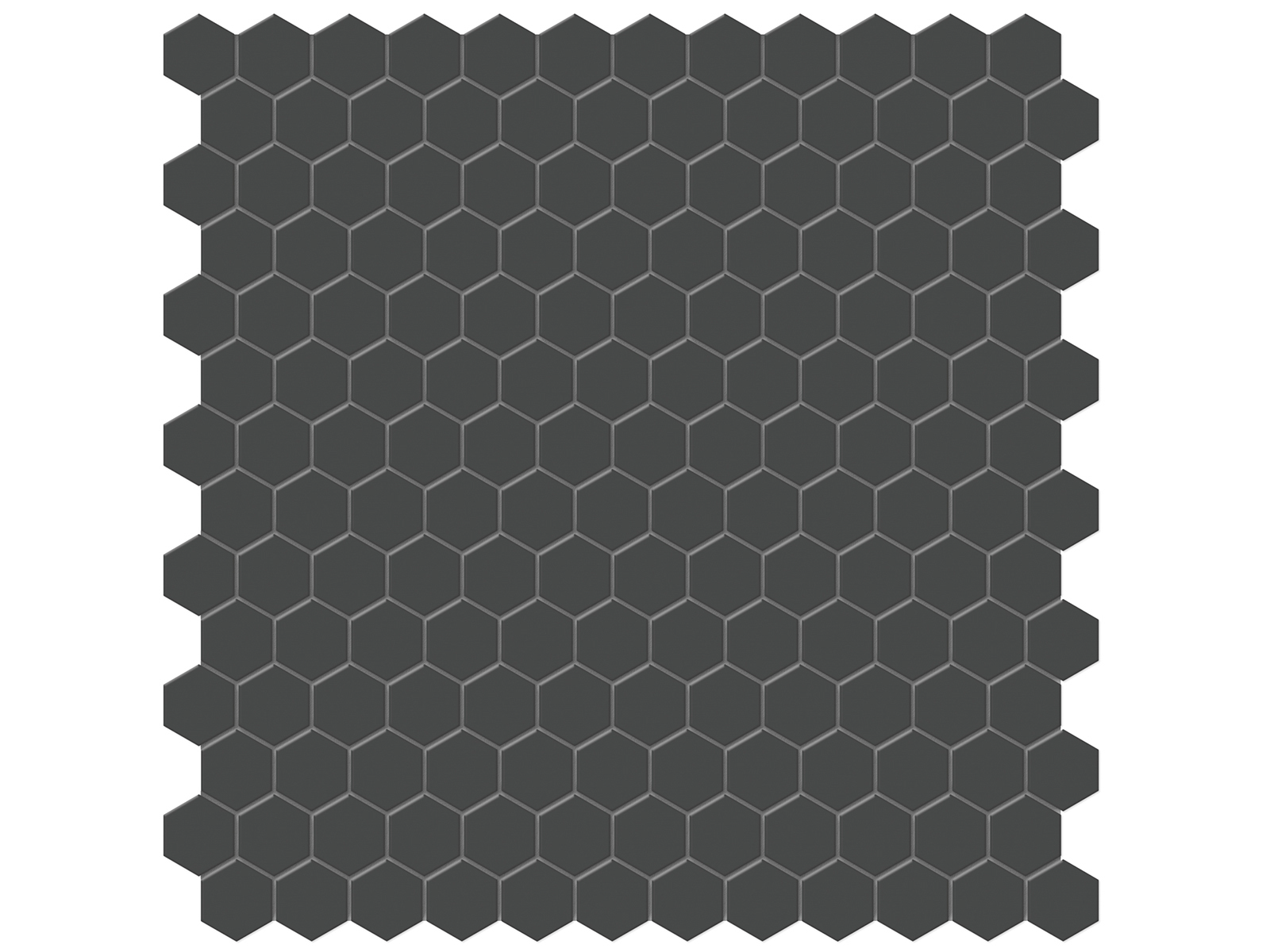 retro black hexagon 2-inch pattern unglazed porcelain mosaic from soho anatolia collection distributed by surface group international matte finish pressed edge mesh shape
