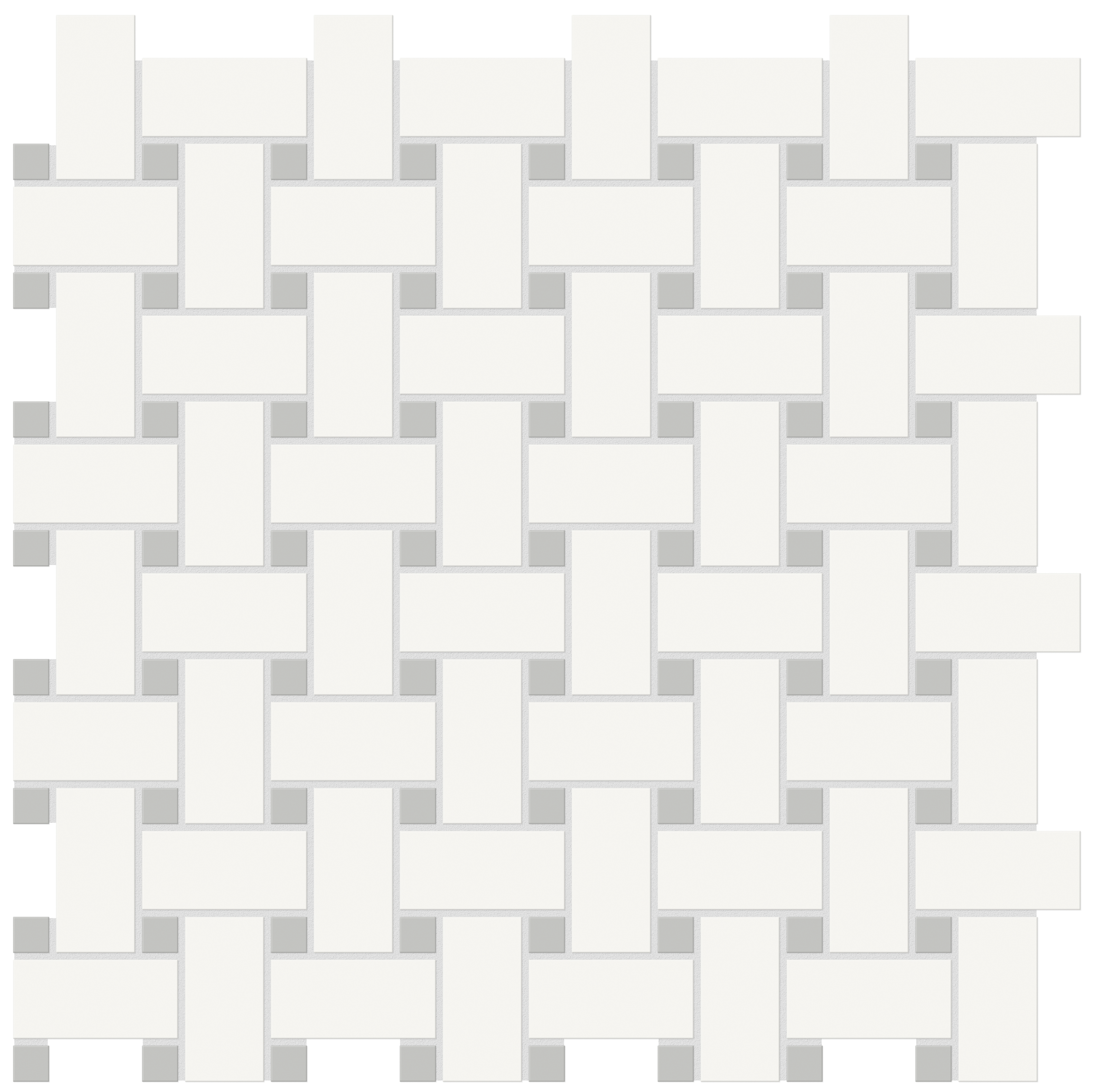 canvas white loft grey basketweave 2x2-inch pattern glazed porcelain mosaic from soho anatolia collection distributed by surface group international matte finish pressed edge mesh shape